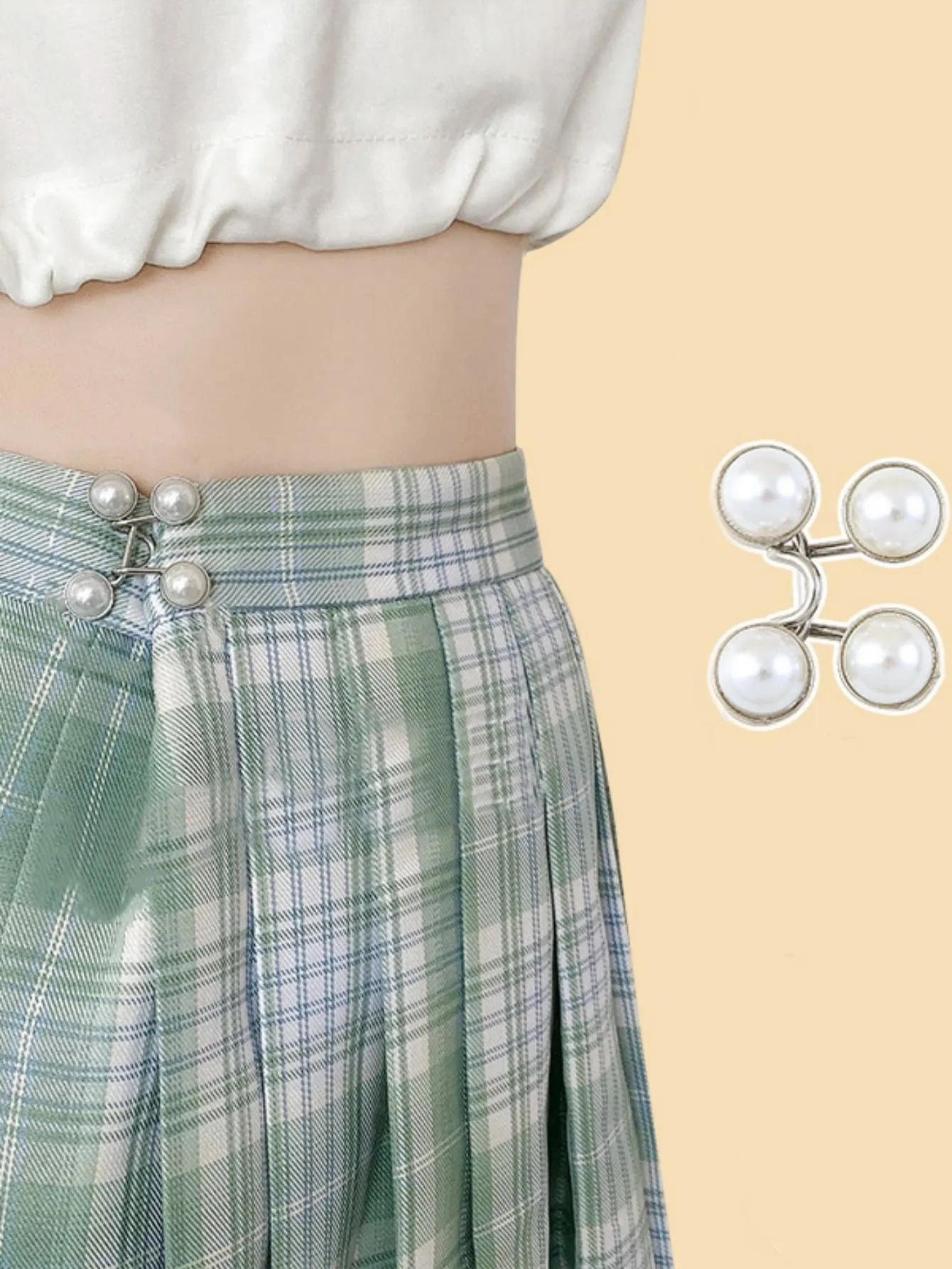 1pc Stainless Steel Adjustable Waist Button, Fake Pearl Decor Button For Jeans SD