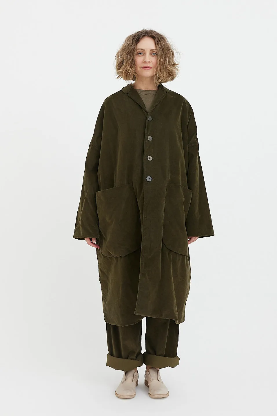 Album Di Famiglia - Velvet Loose Coat - Olive