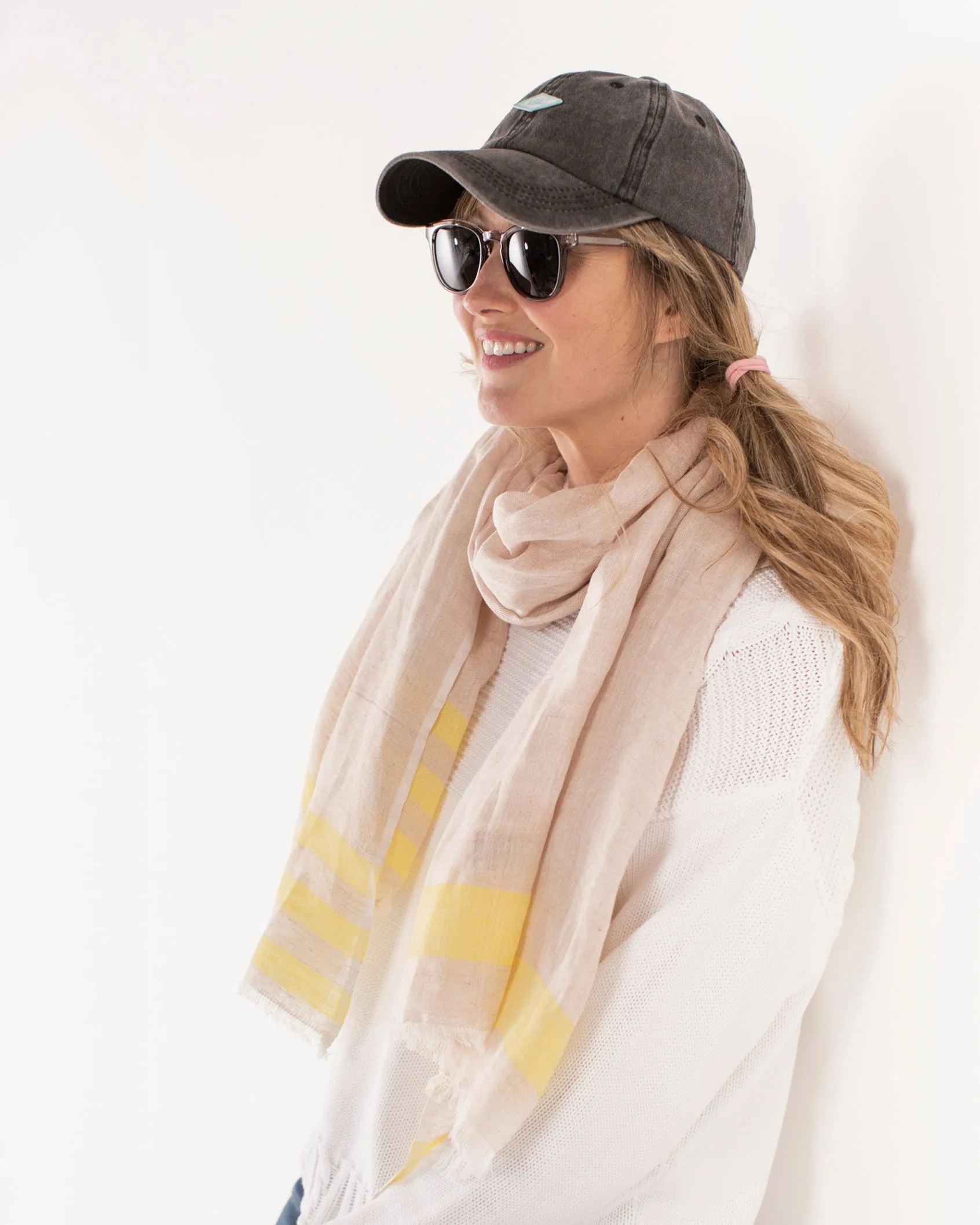 Aloft Linen Scarf - Yellow end Stripe