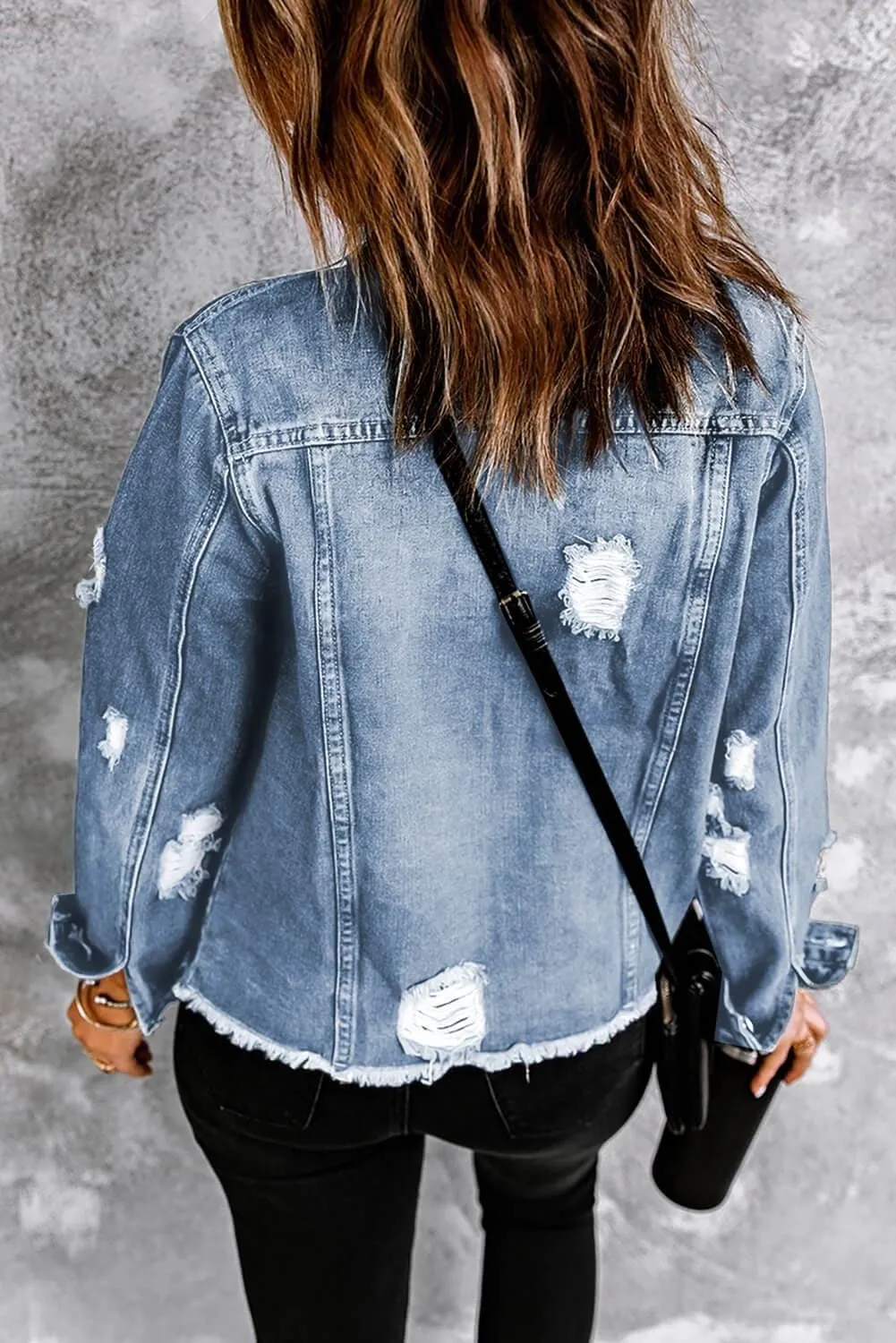 Alyssa Distressed Raw Hem Denim Jacket