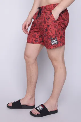 Aop Tattoo Swim Shorts - Red