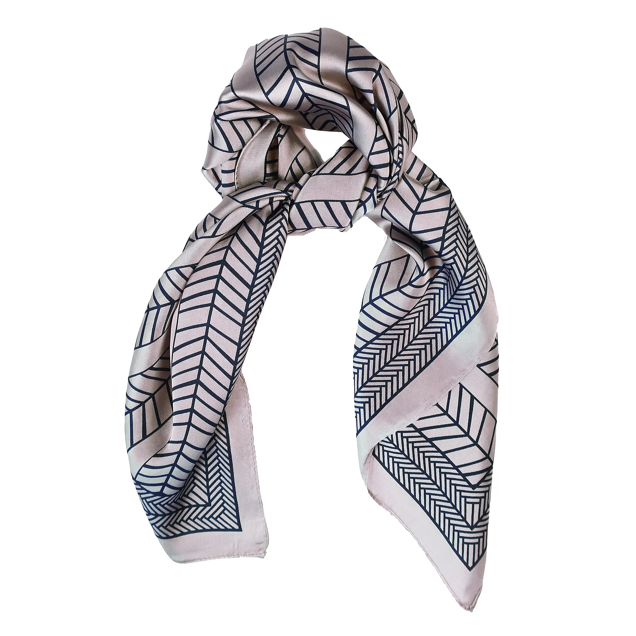 Avenue Zoe Geometric Printed Silky Bandana Scarf in Lavender Silver and Black