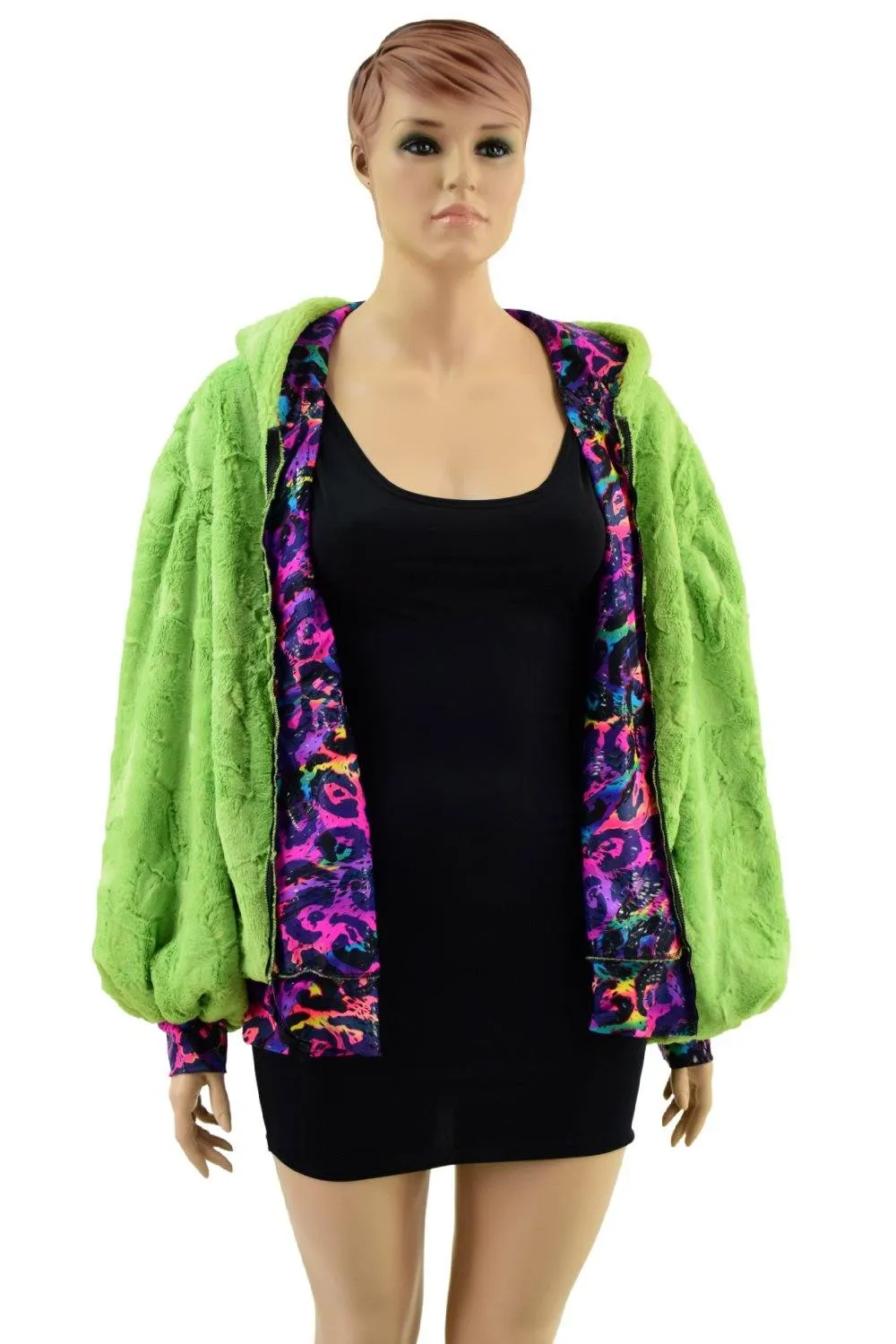 Avocado Minky Balloon Sleeve Long Banded Jacket with Fox Ears