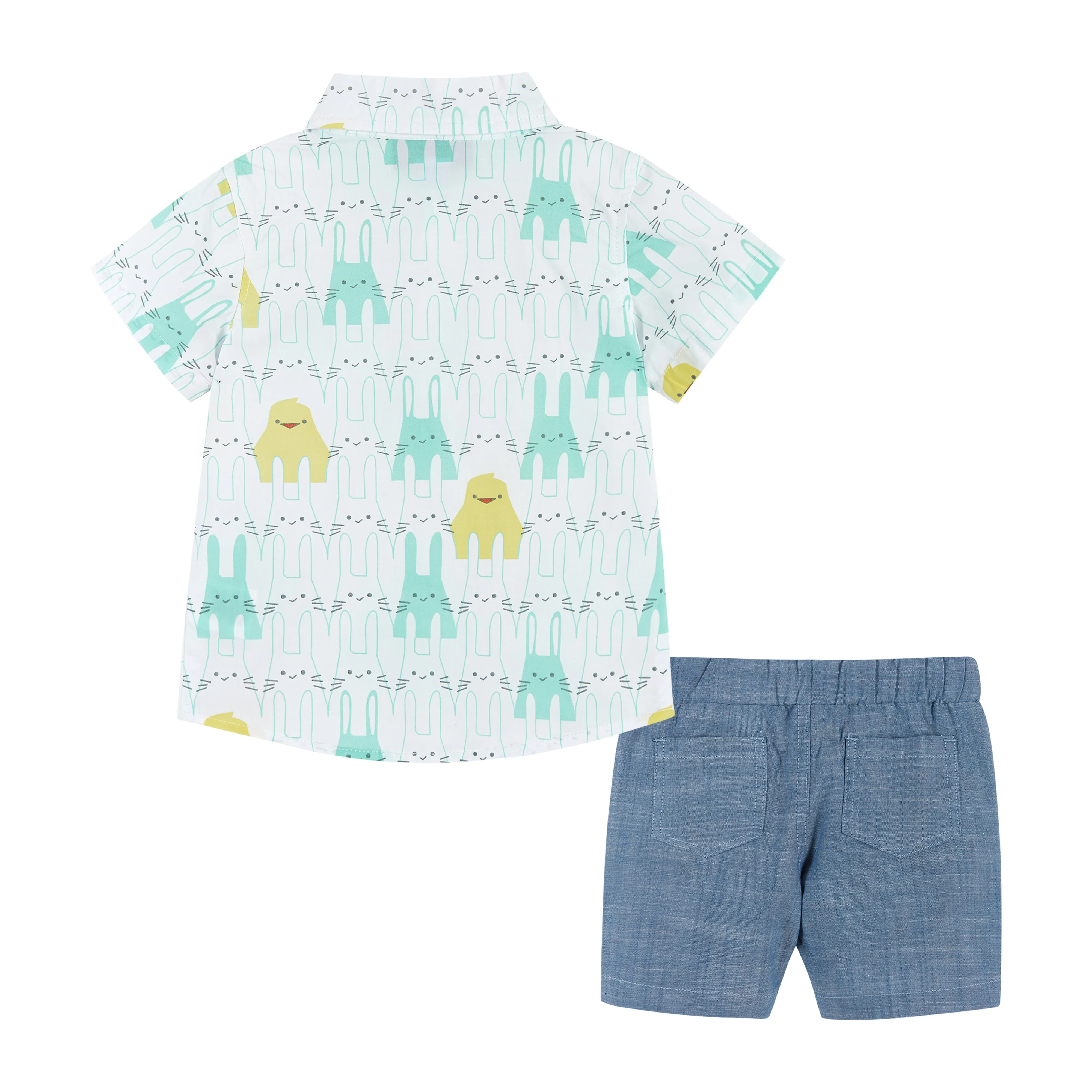 Baby Easter Animals Print Button-Up & Short Set | Blue