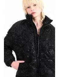 Black Houndstooth Puffer Coat