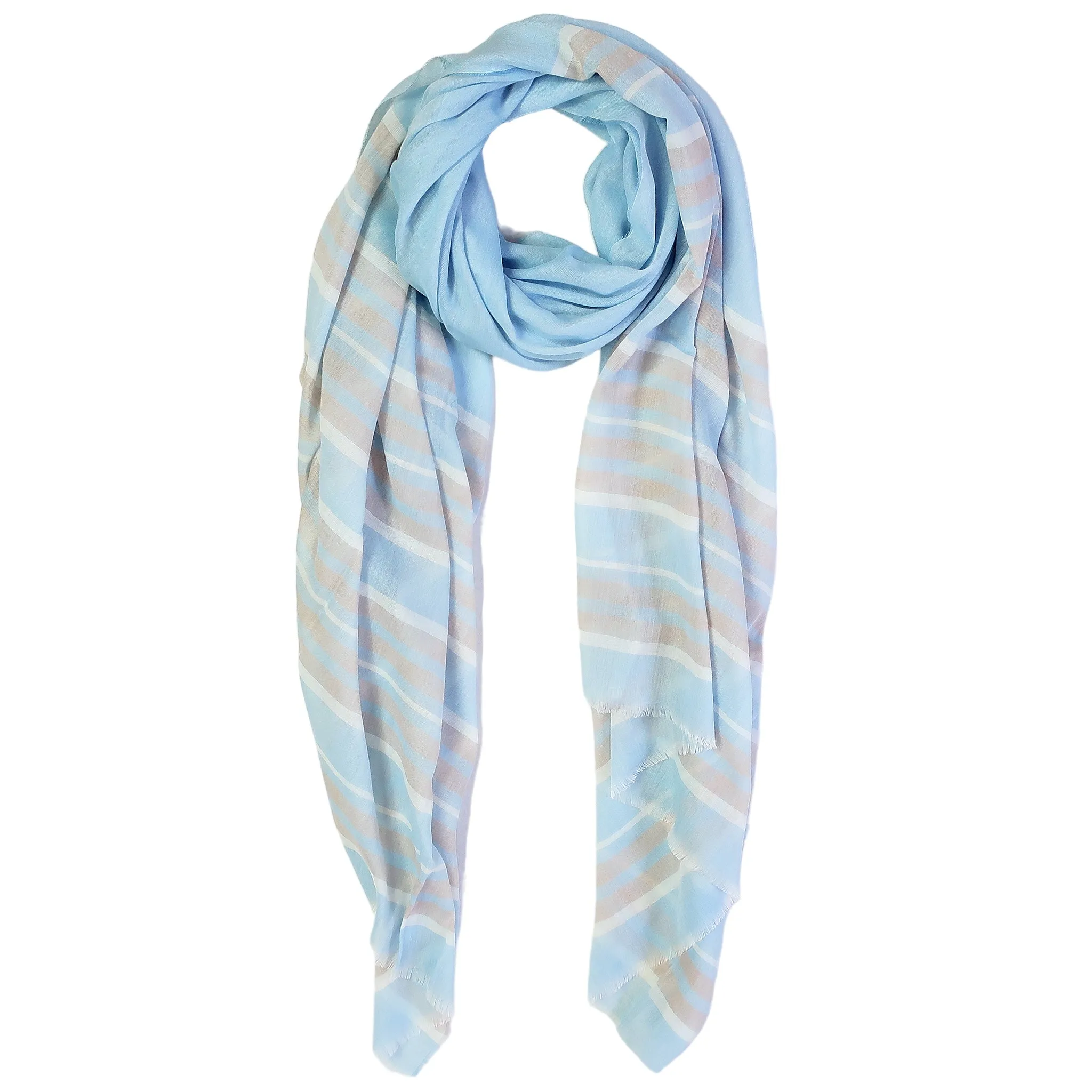 Blue Pacific Turkish Cotton Stripe Scarf in Powder Blue and Sand