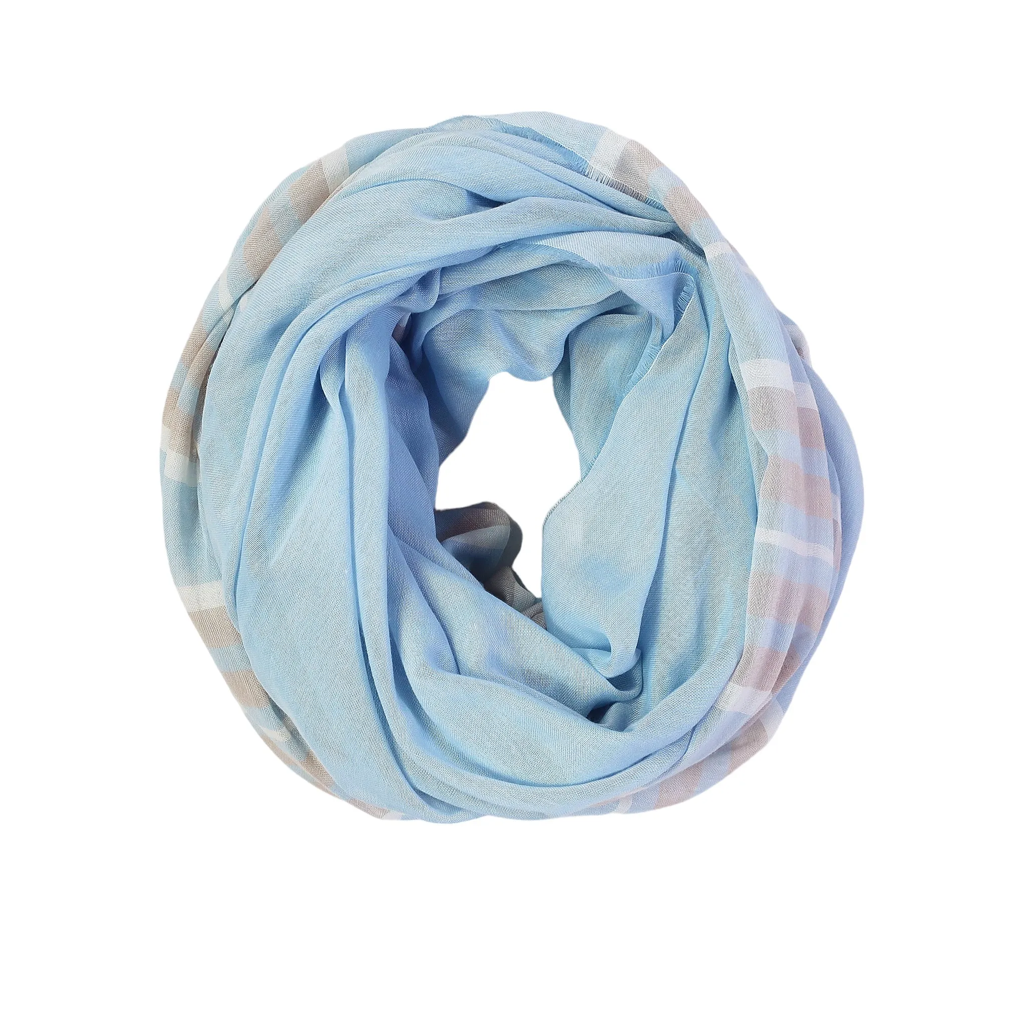 Blue Pacific Turkish Cotton Stripe Scarf in Powder Blue and Sand