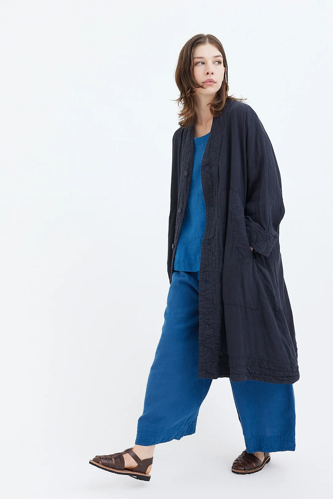 Chez Vidalenc - Coat - Light Linen Pu Yi - Navy Proto