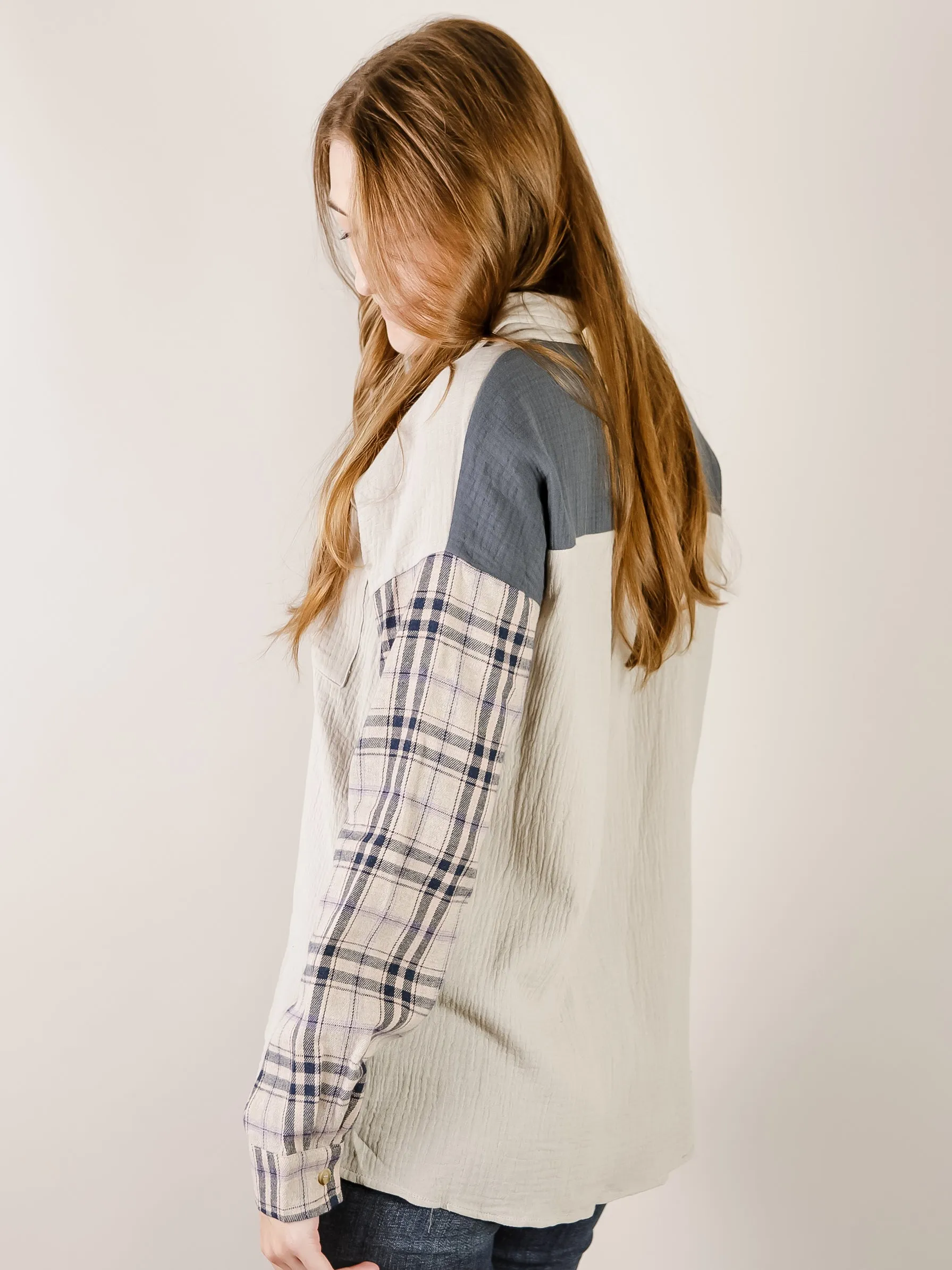 Colorblock Oversized Lightweight Button Down