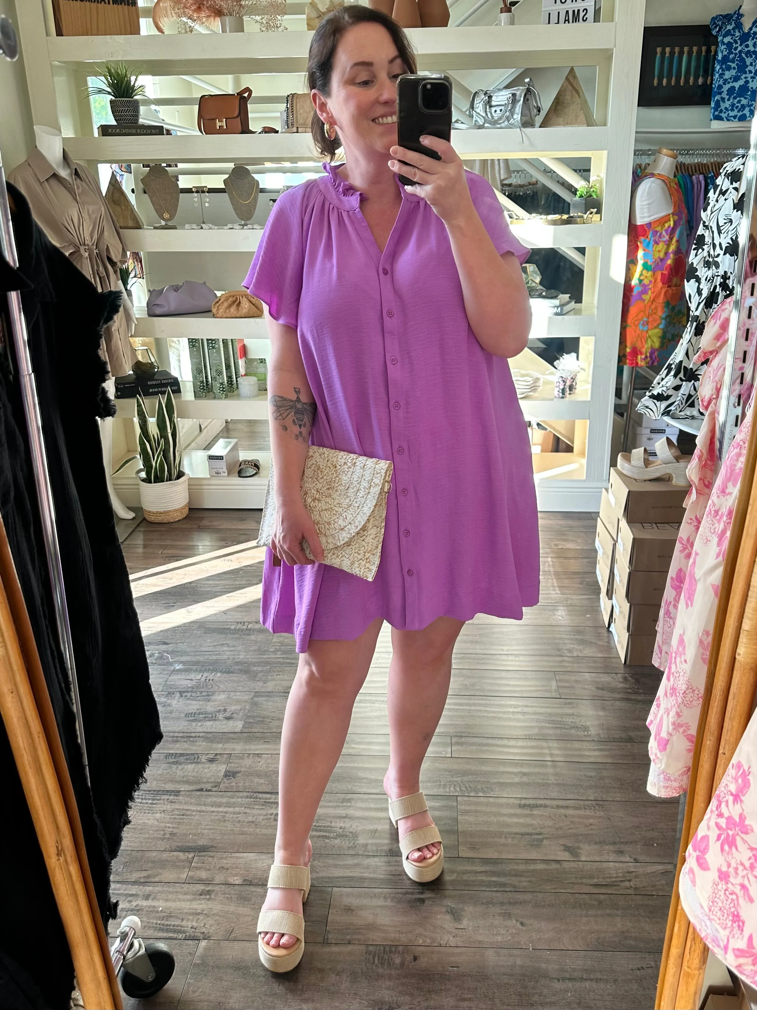 Curvy Flutter Button Down Dress