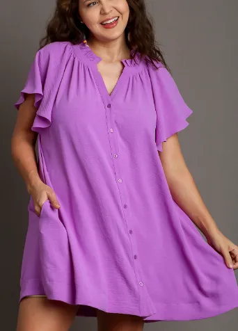 Curvy Flutter Button Down Dress