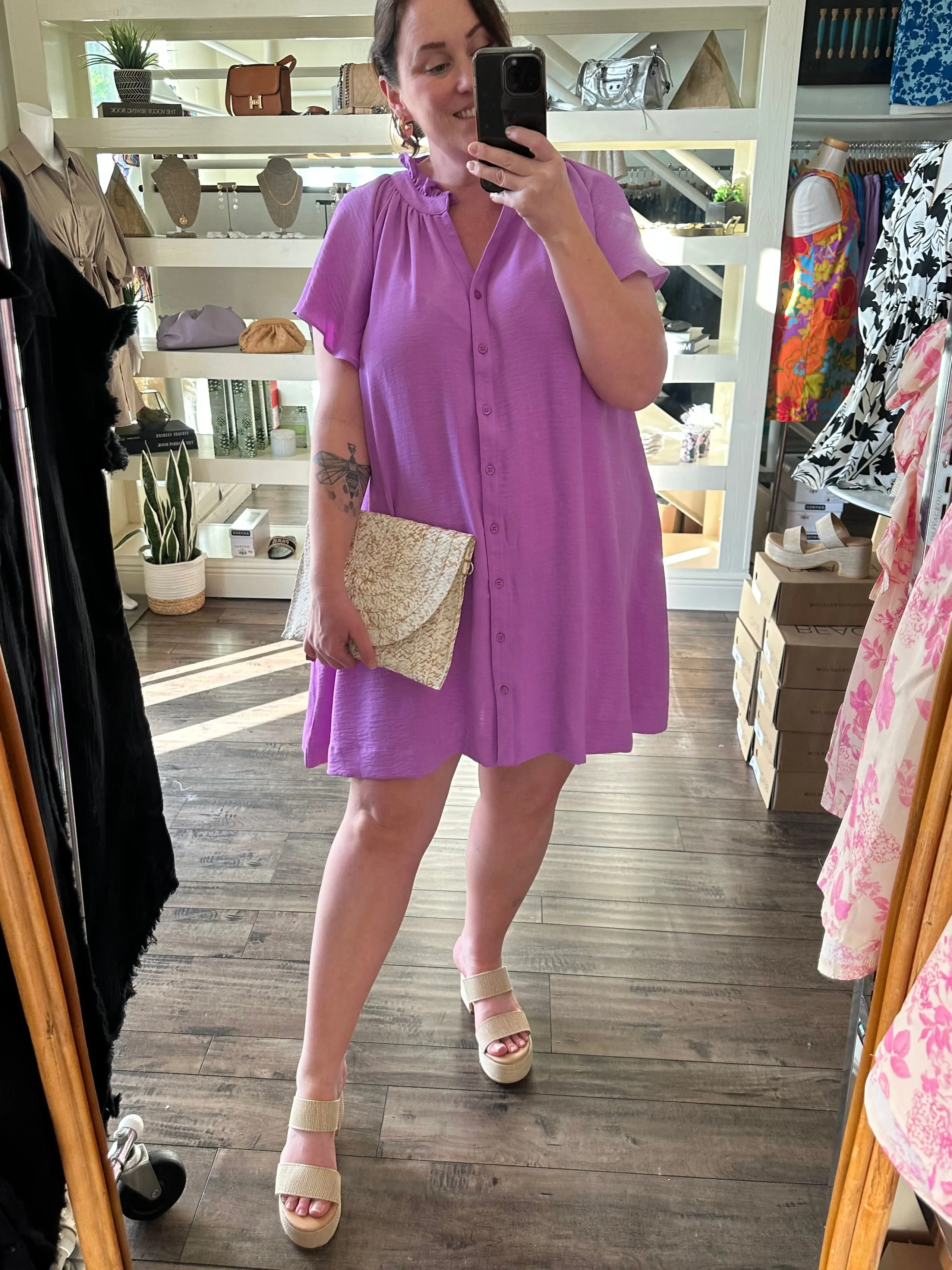 Curvy Flutter Button Down Dress