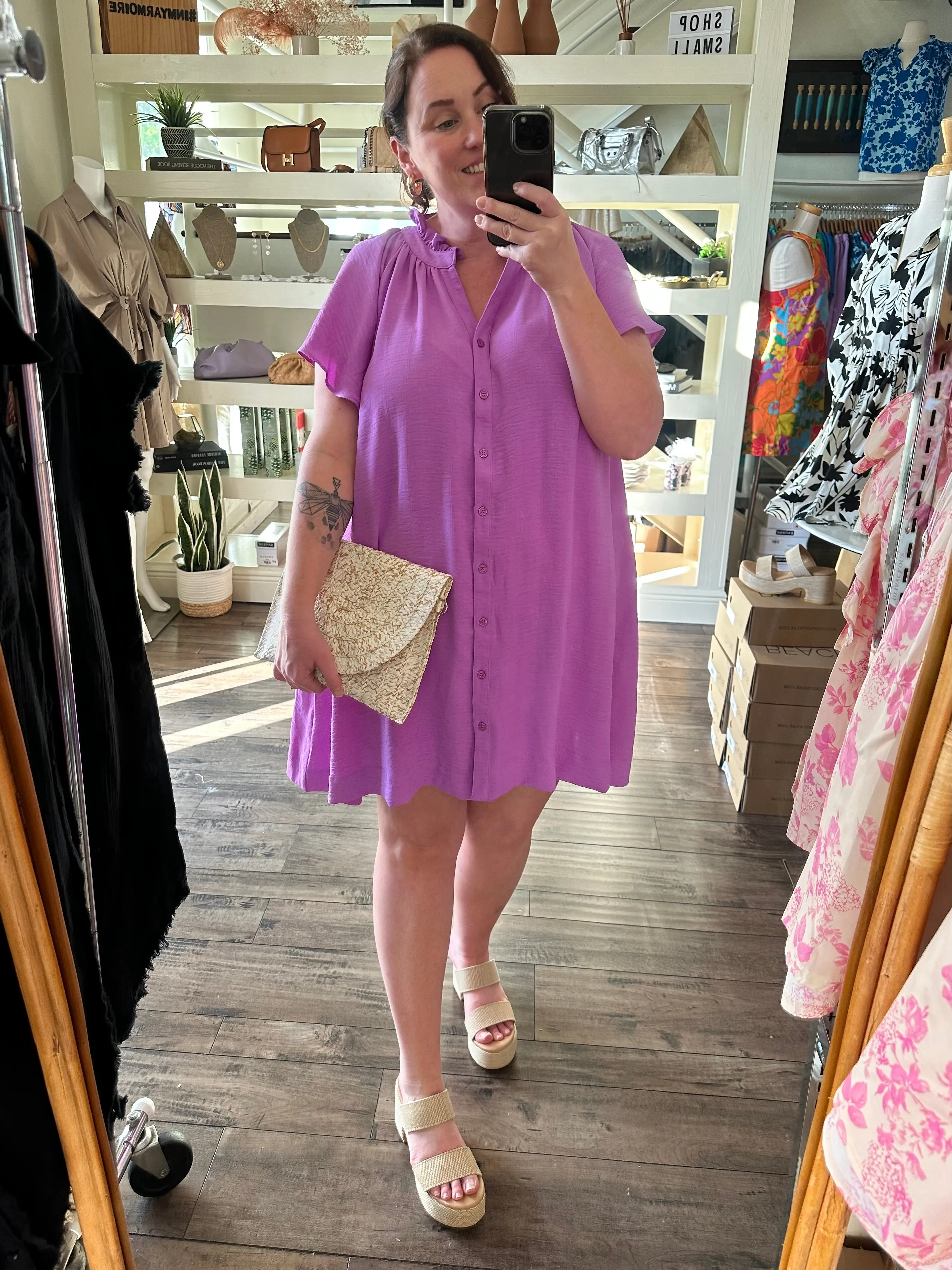 Curvy Flutter Button Down Dress