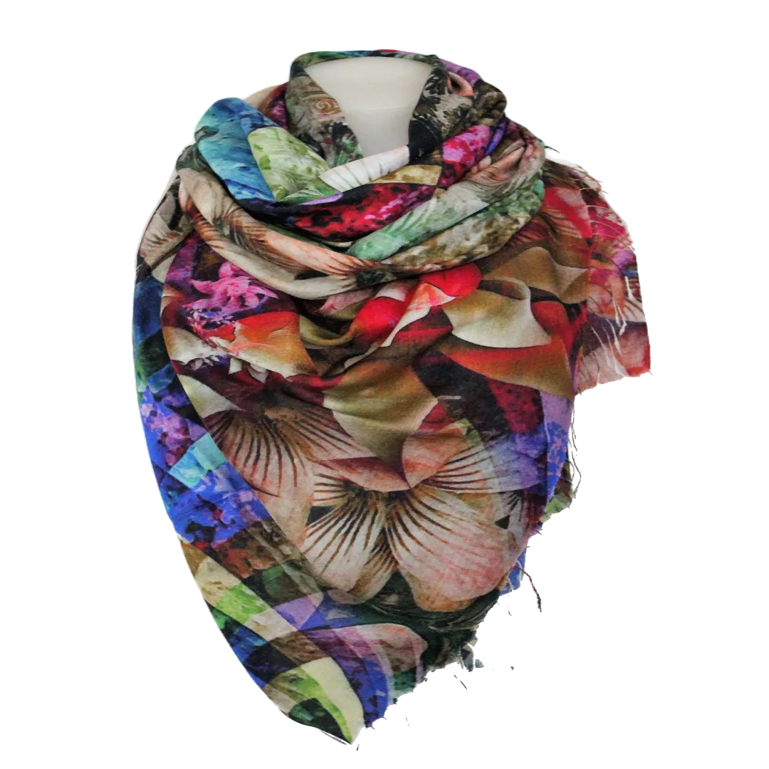 Designer SIlk Scarf - Multicolour Flower