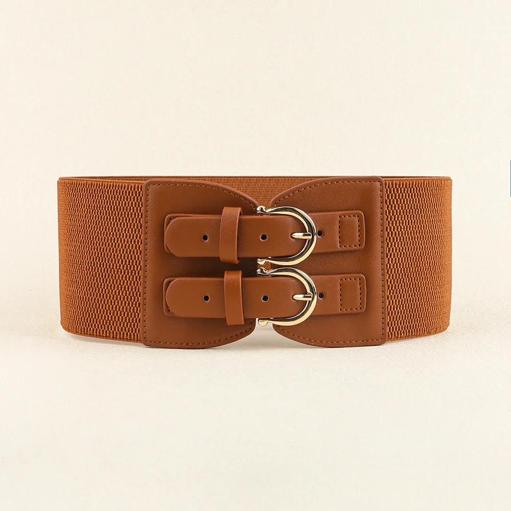 Elastic Waist Seal Pin Buckle Versatile Fashion Wide Belt High Elasticity Stretchable Double Buckle Head