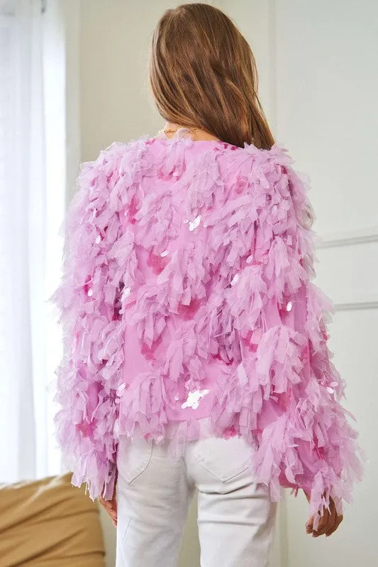 Fluffy Tiered Ruffle Long Sleeve Party Jacket