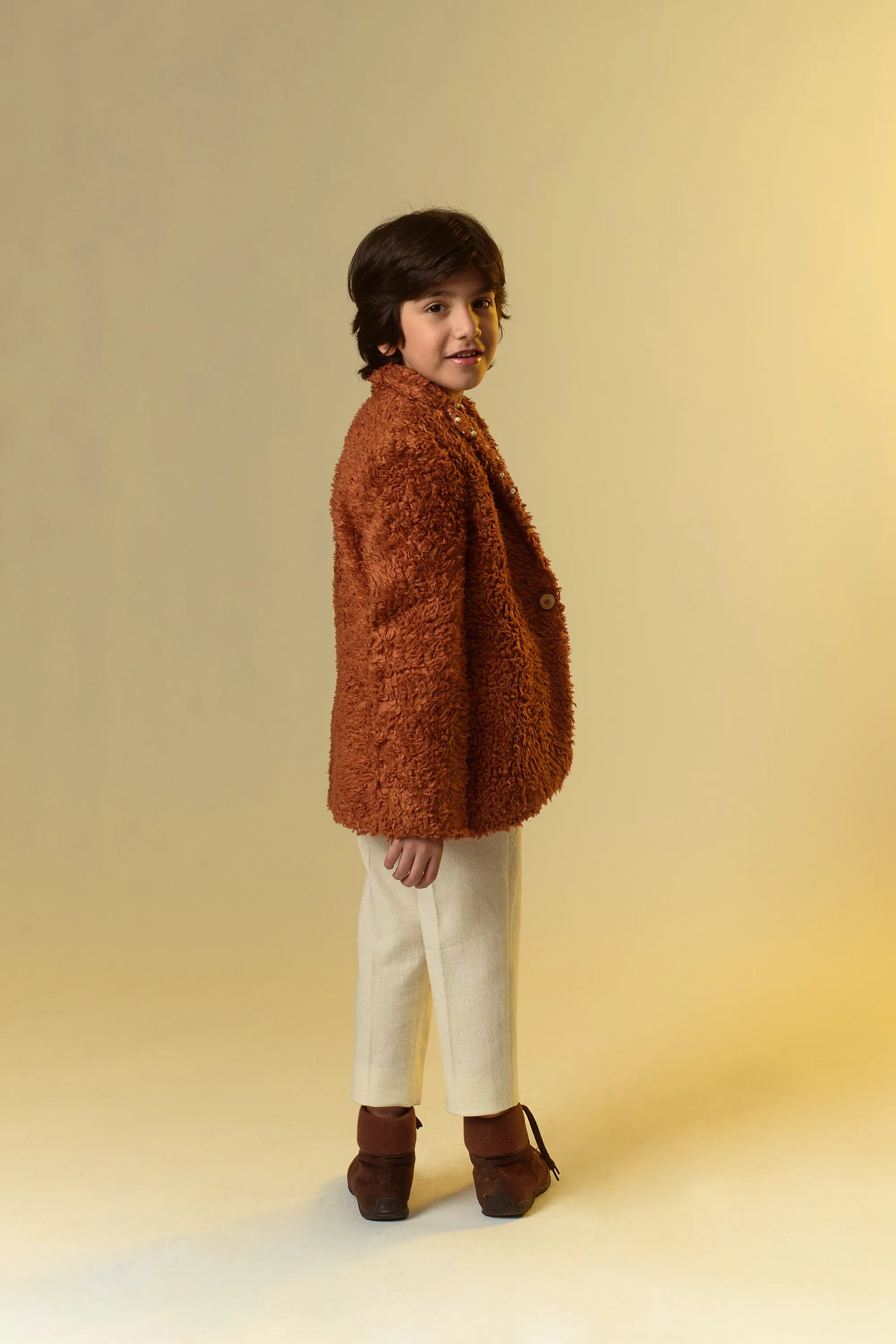 Foxy Chic- Embroidered Organic Sherpa Blazer For Boys