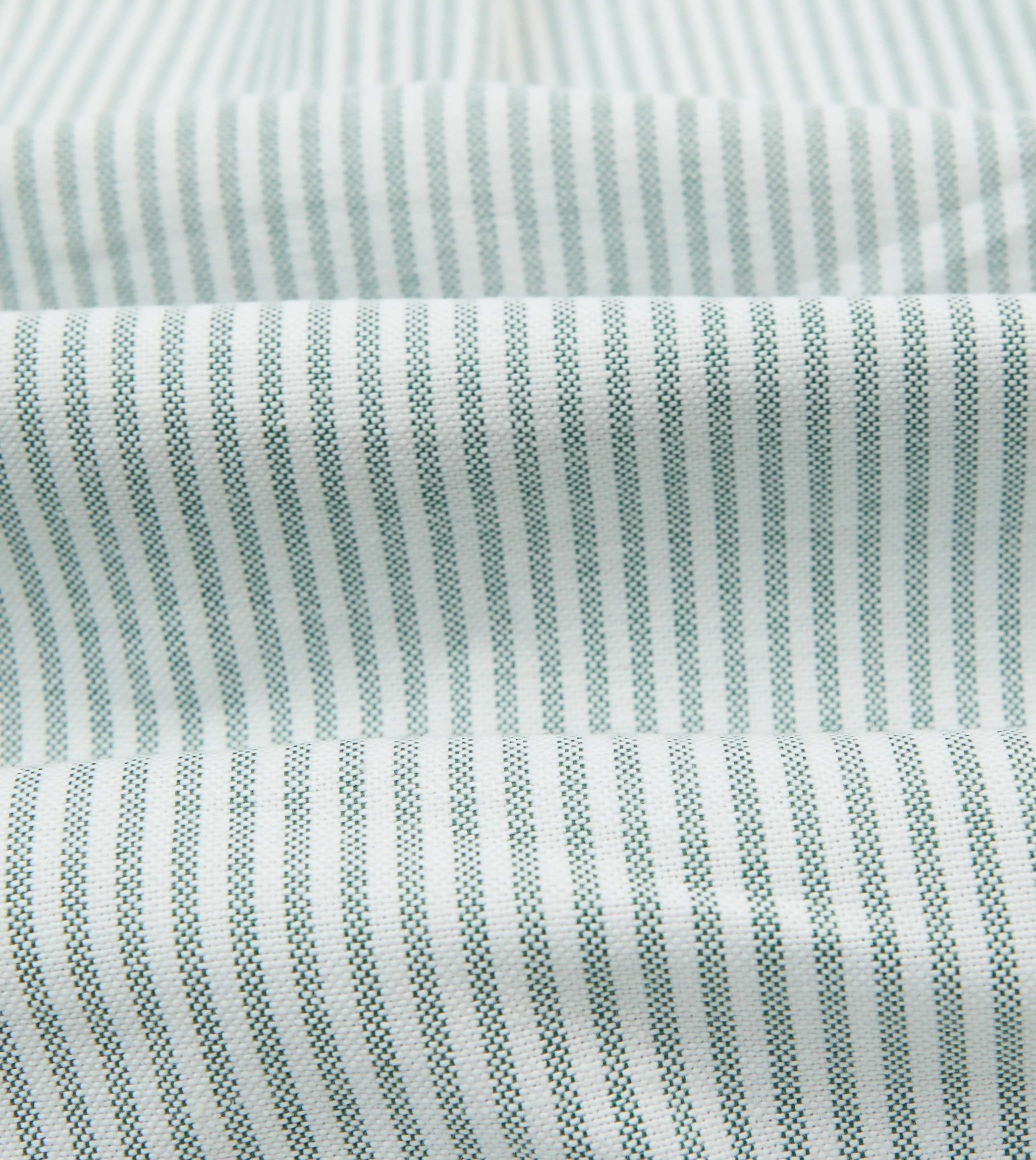 Green Ticking Stripe Cotton Oxford Cloth Pocket Button-Down Shirt