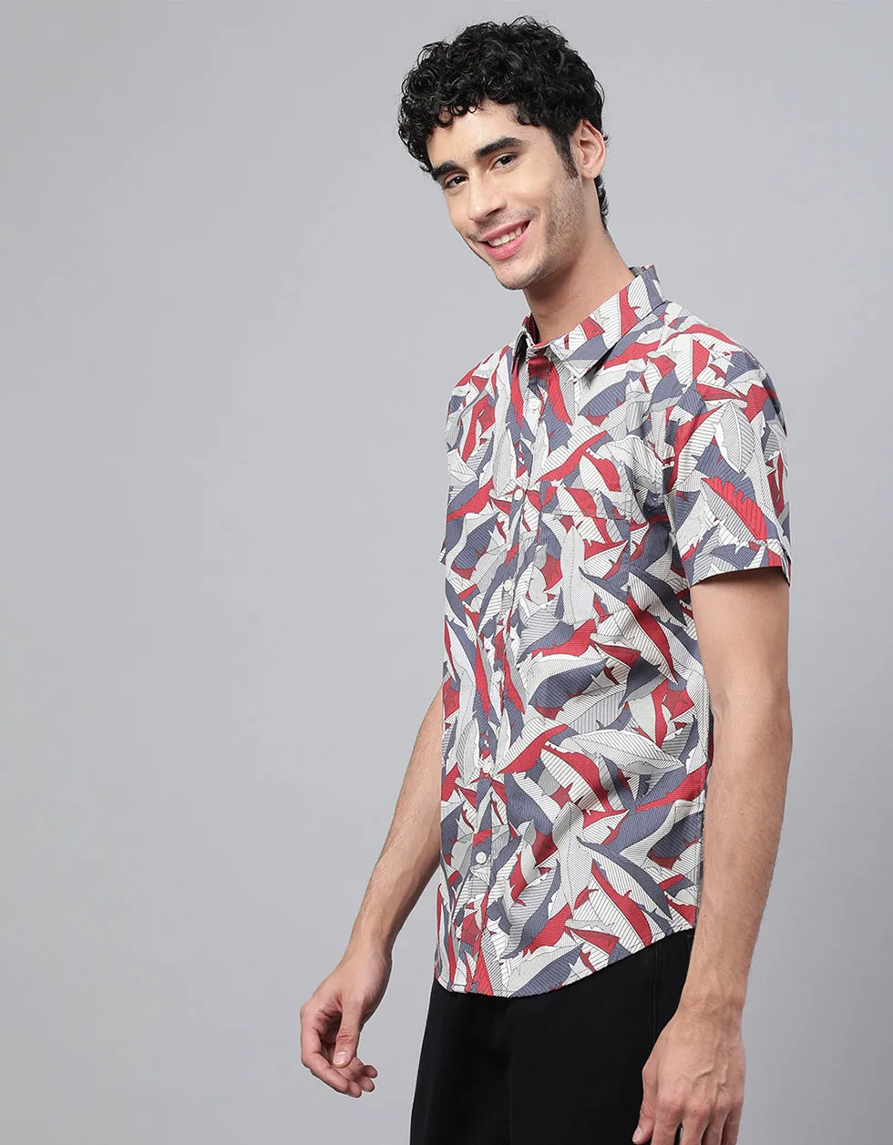 Grey Men's Printed Shirt