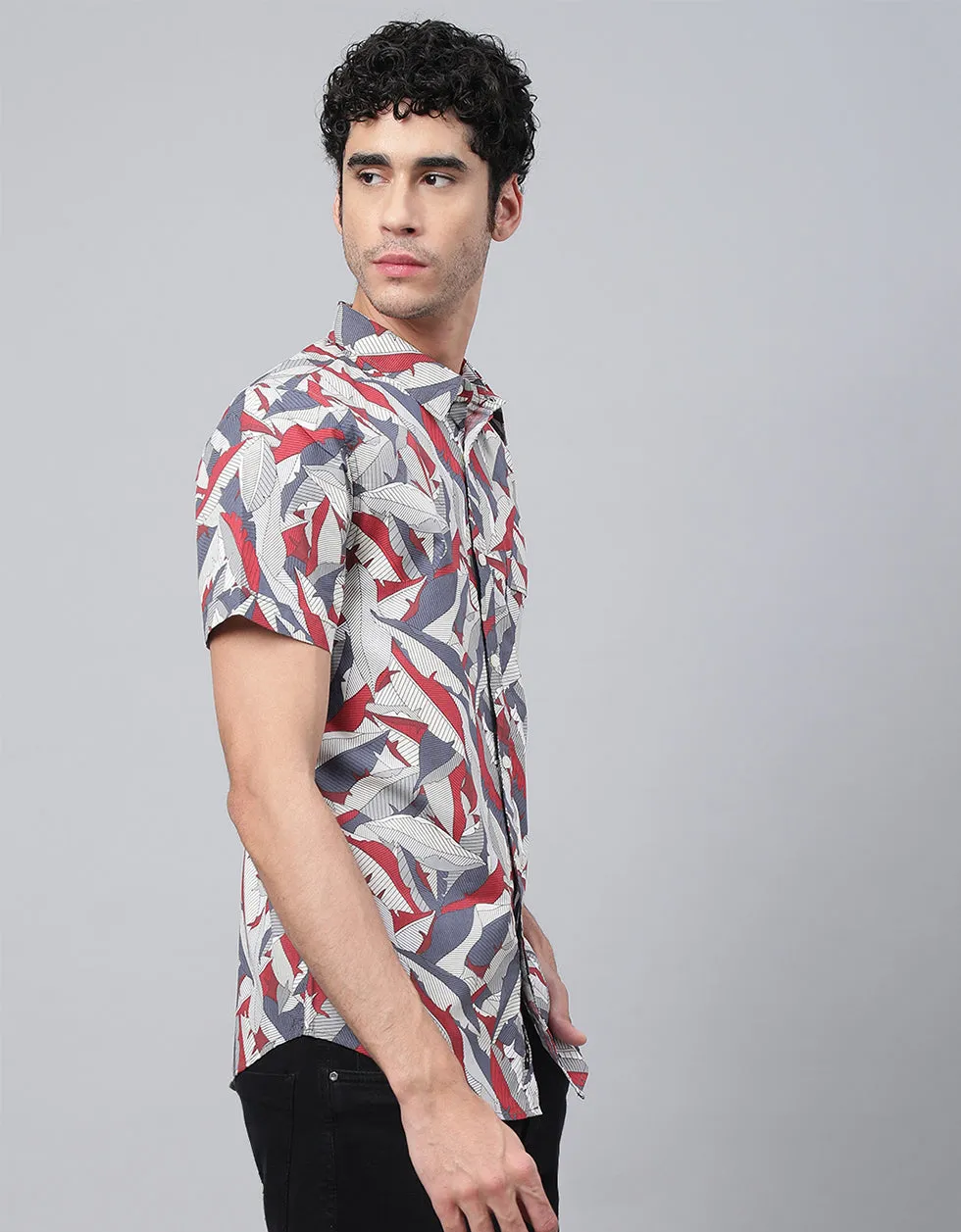 Grey Men's Printed Shirt