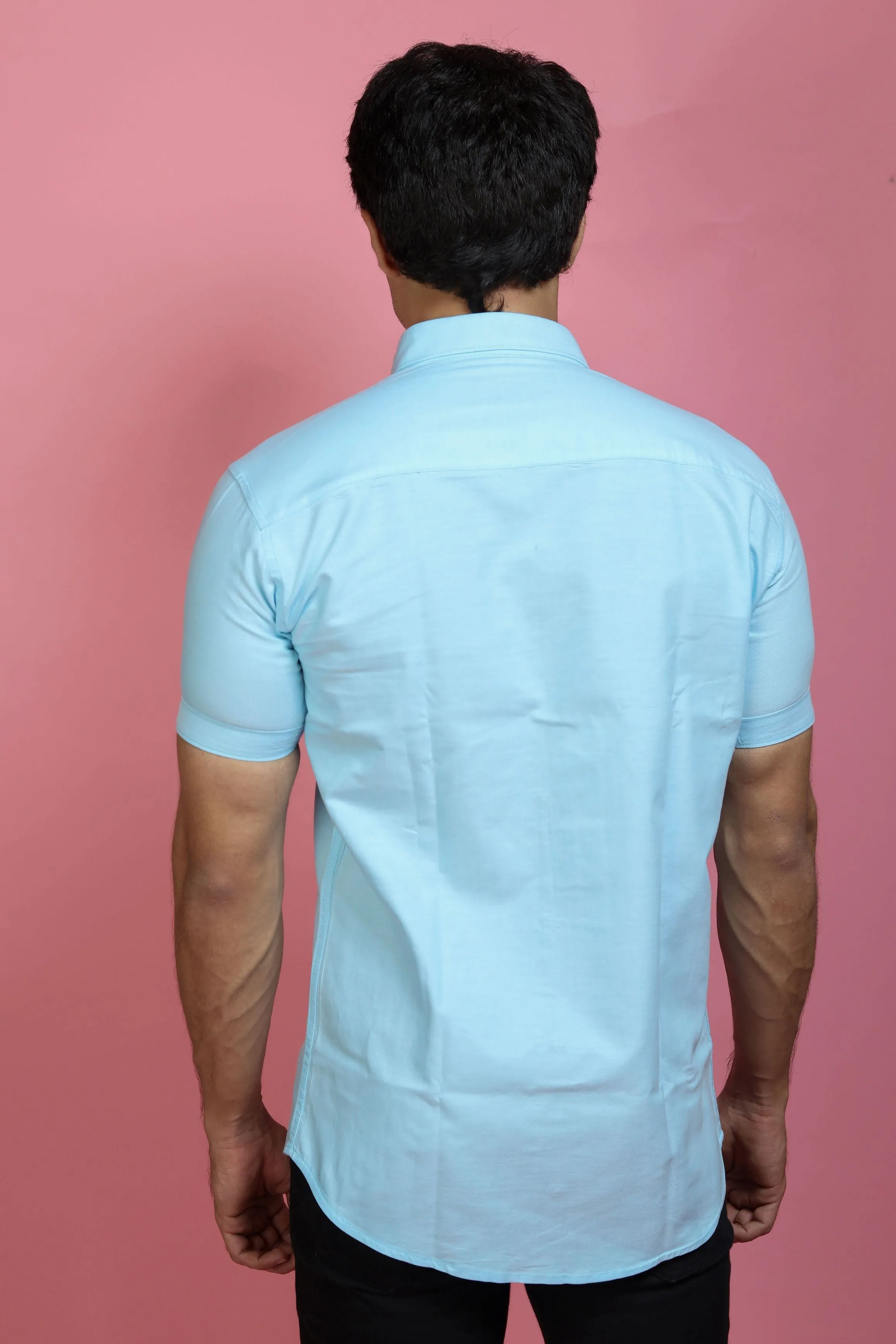 Half Shirt for Men - Men Casual Plain Mint Blue Shirt