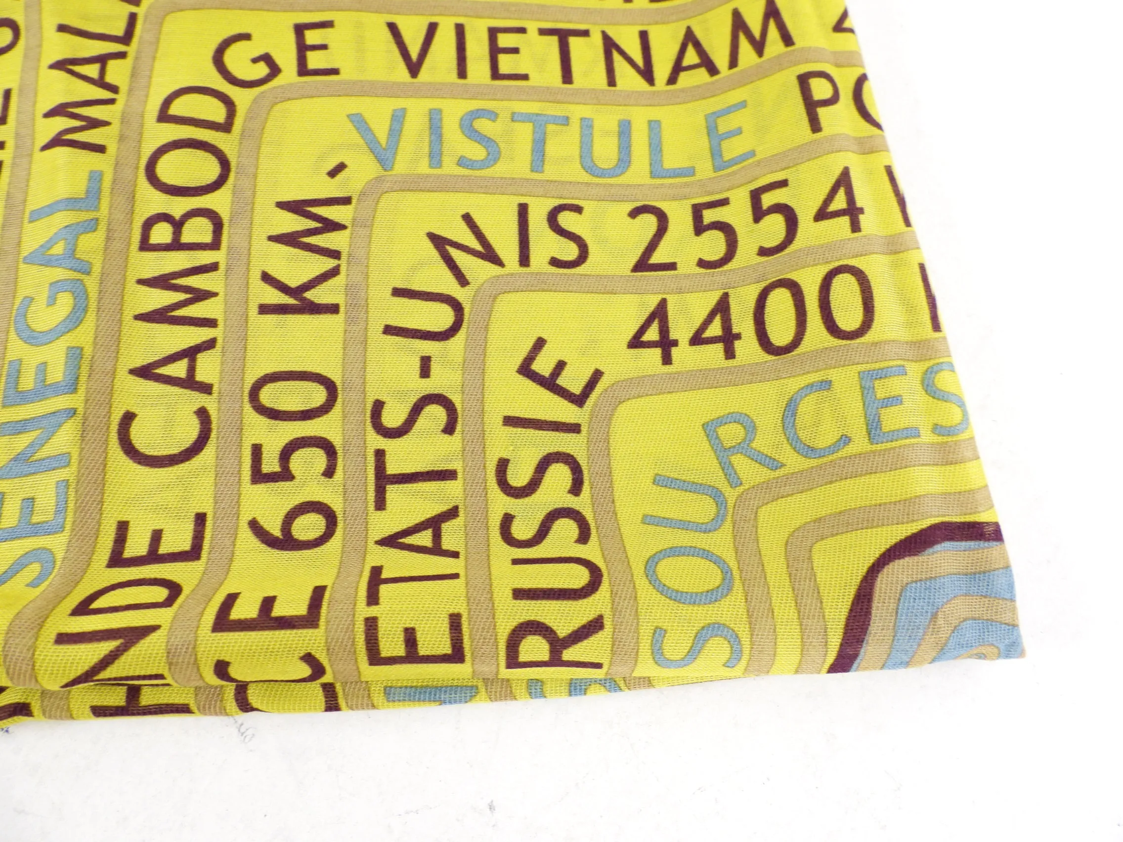 Hermes Les Sources de la Vie Yellow Script Scarf