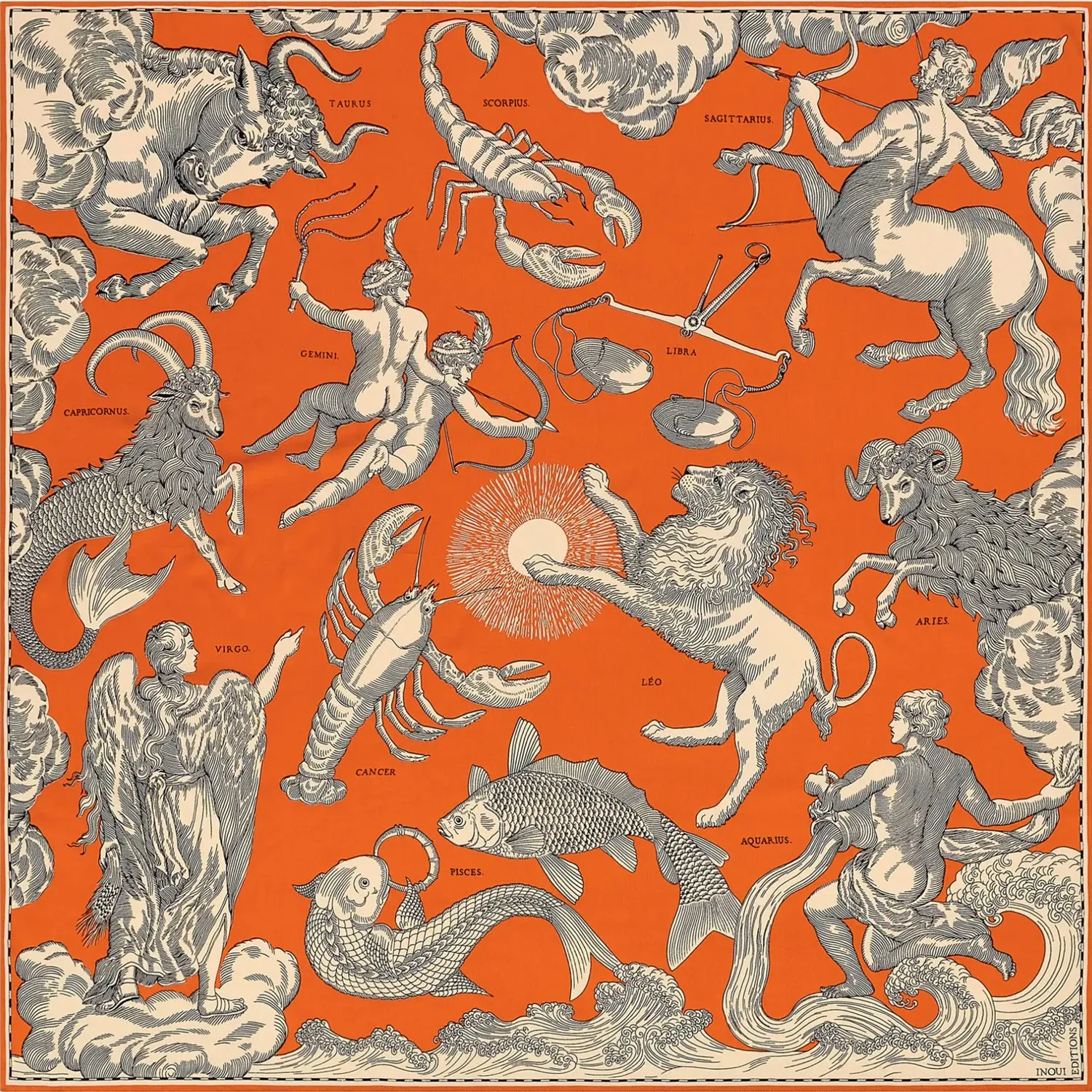 INOUI EDITIONS - Square 130 Astrologie Scarf in Orange