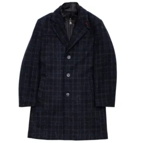 Isaac Mizrahi Boys Navy Plaid Wool Coat w/ Zip Up_ CT1025