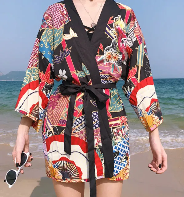 Koi Fish and Fan Kimono Shirt | Anime Kimono