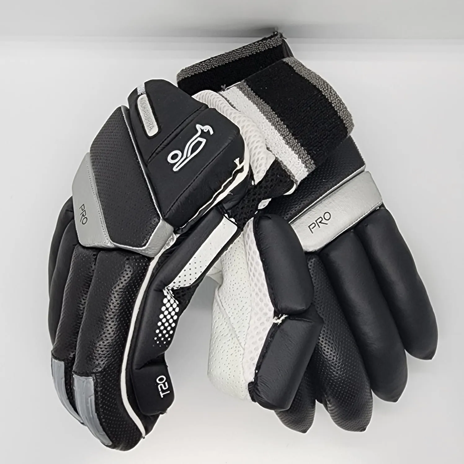 Kookaburra Pro Cricket Batting Gloves, Men Size Half White-Black - For Right Hand Players