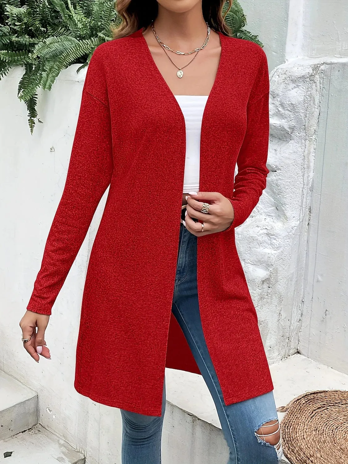 Ladies' Red Windproof Coat with Oversized Cardigan Style