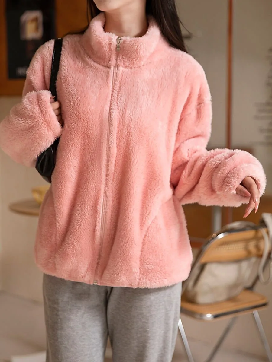 Ladies' Warm Zip-up Sherpa Teddy Coat for Winter