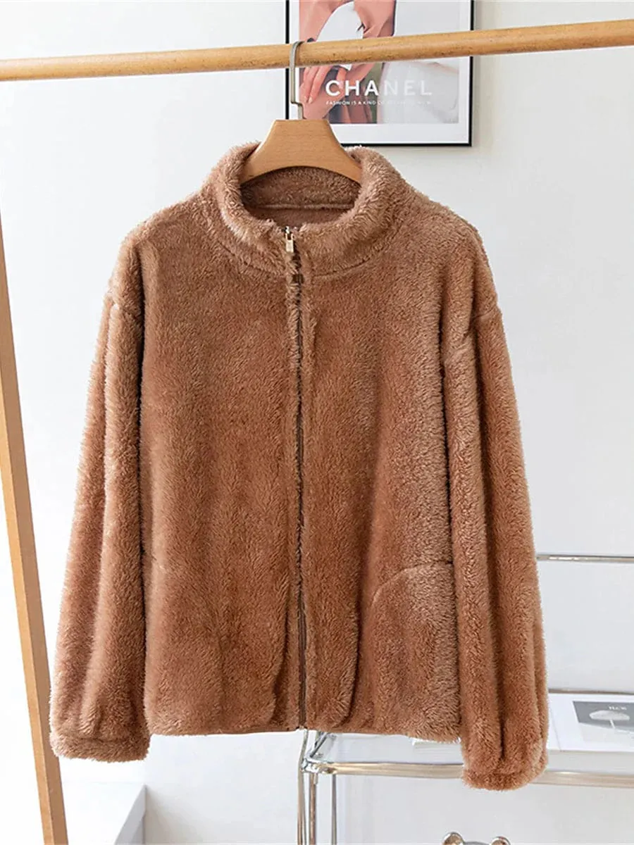 Ladies' Warm Zip-up Sherpa Teddy Coat for Winter