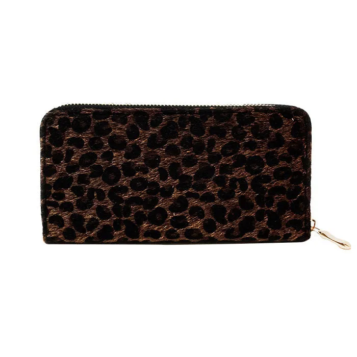 Lemy Leopard Print Faux Fur Zipper Wallet