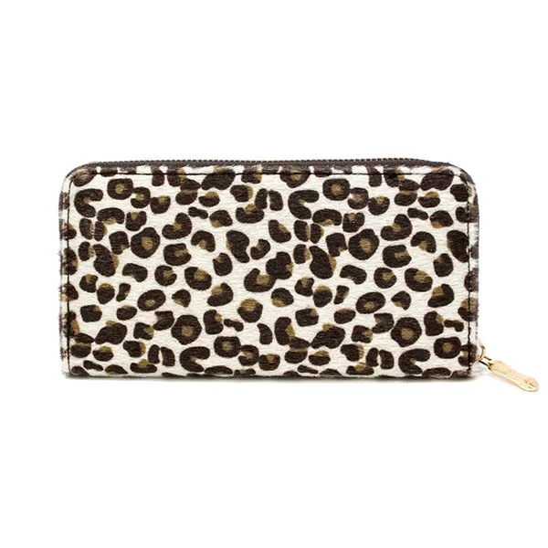 Lemy Leopard Print Faux Fur Zipper Wallet