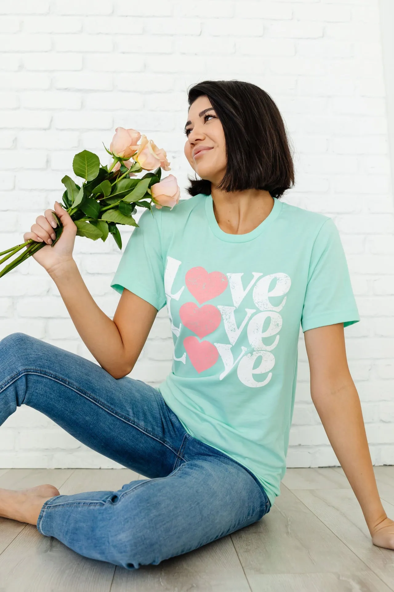 {MEANT TO BE} LOVE LOVE LOVE Heather Mint Crew Neck Tee