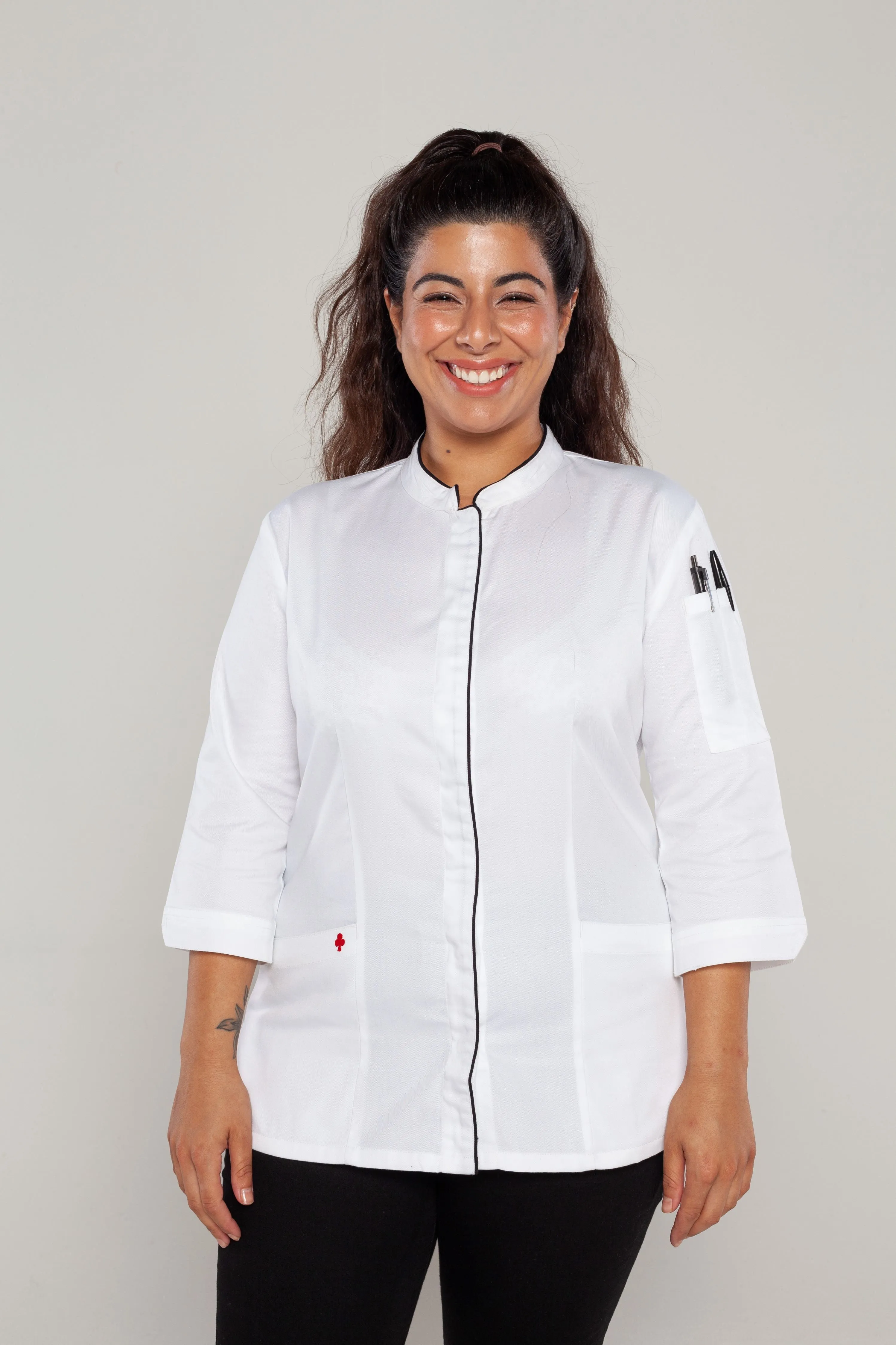 Mel 3/4 sleeves White women's chef jacket