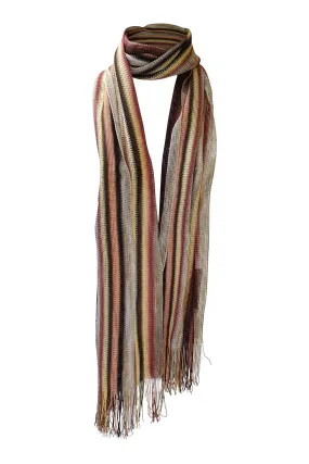 MISSONI Orange Label Pink Brown Yellow Striped Scarf (70)