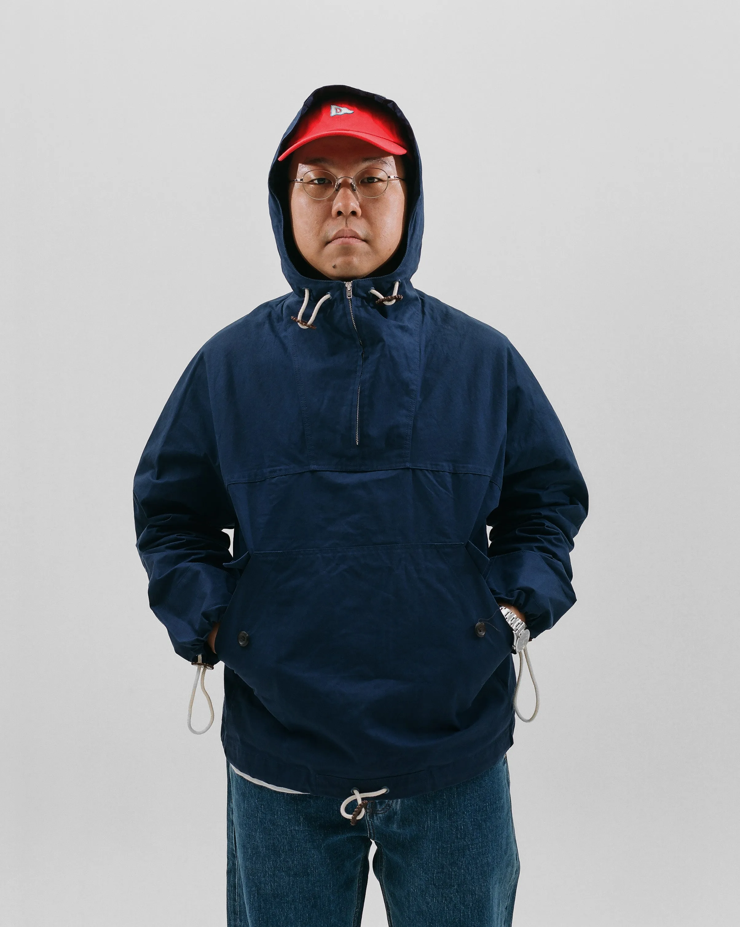 Navy Waxed Cotton Surf Cagoule