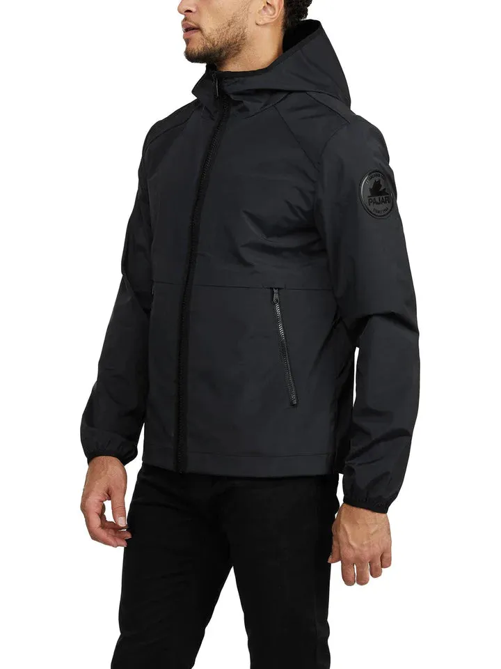 Pajar Mens Benton Packable Rain Jacket with Fix Hood and Shirtail Hem - BLACK