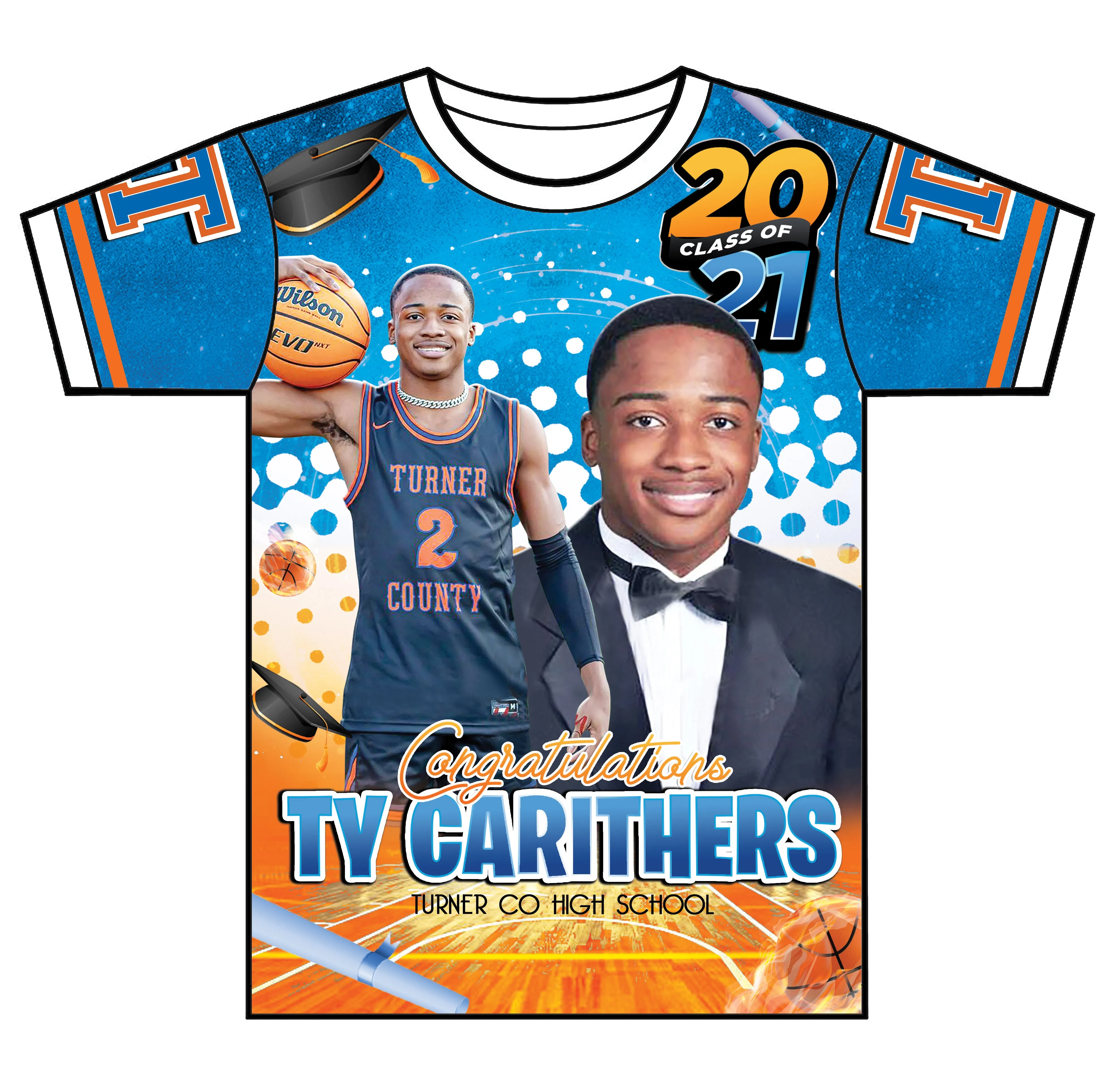 "Ty Carithers" Custom Designed Graduation 3D shirt