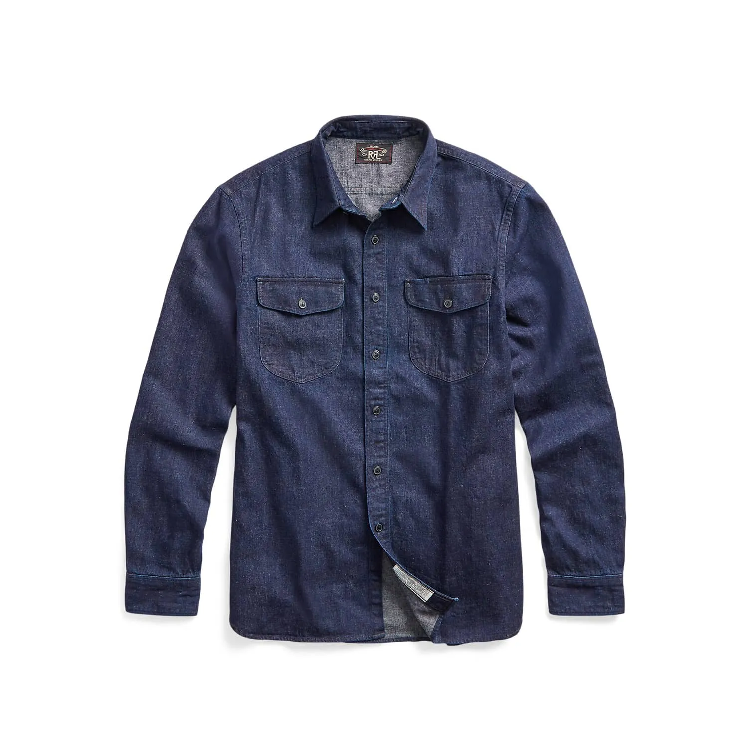 RRL Indigo-Cotton Linen Denim Workshirt Rinse Wash