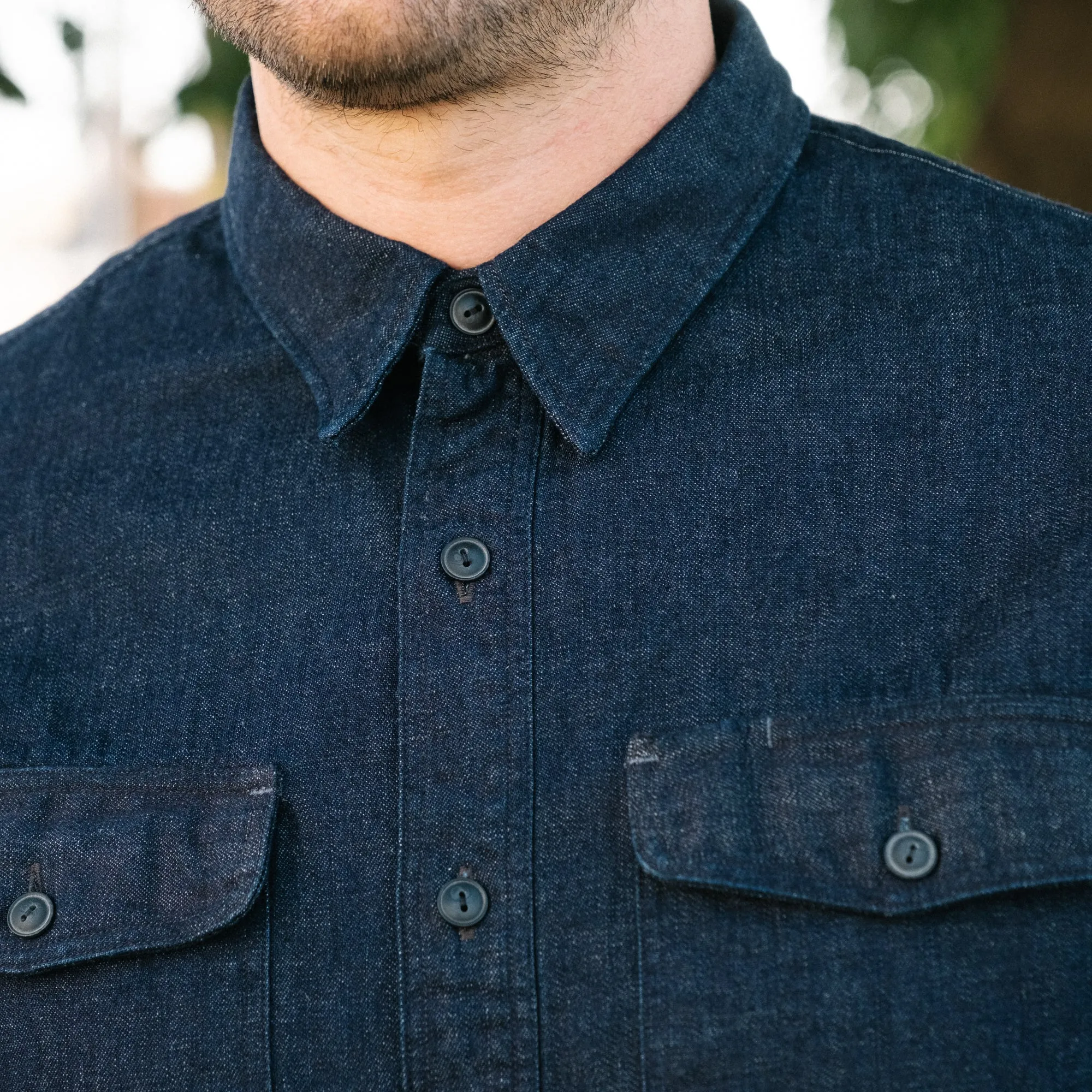 RRL Indigo-Cotton Linen Denim Workshirt Rinse Wash