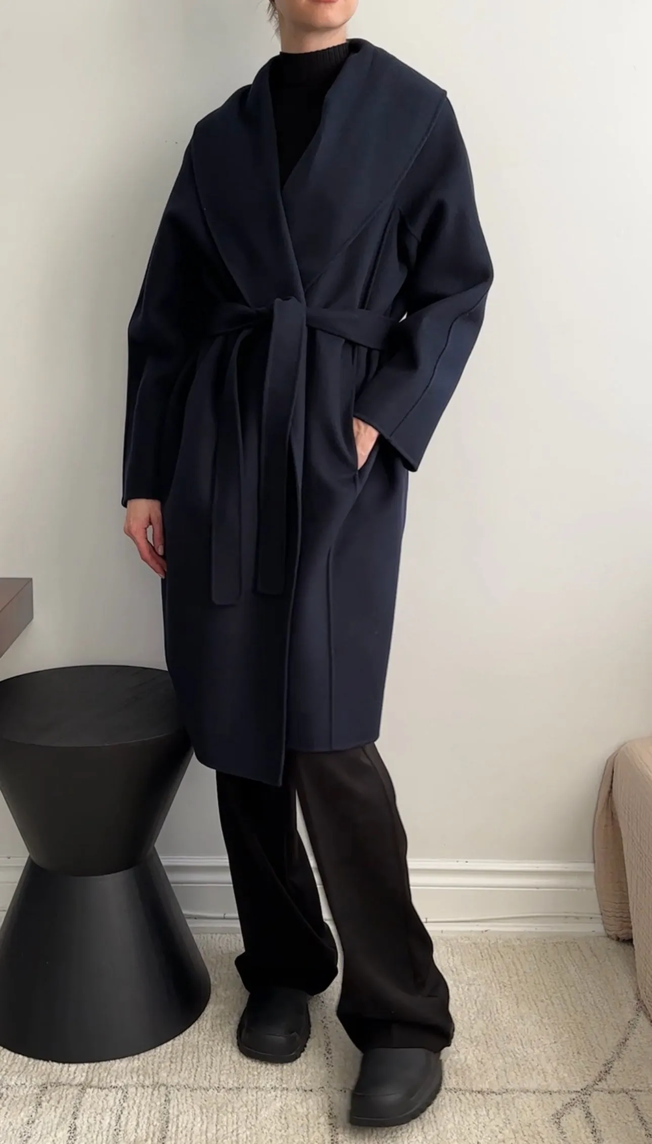 S Max Mara Double Faced Navy Wool Overcoat - FR46 / USA 12