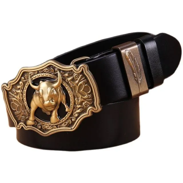 Solid brass buckle full grain cowhide 100% genuine leather designer belt men high quality luxury cowboy brown black camel real