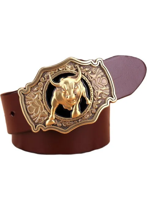 Solid brass buckle full grain cowhide 100% genuine leather designer belt men high quality luxury cowboy brown black camel real