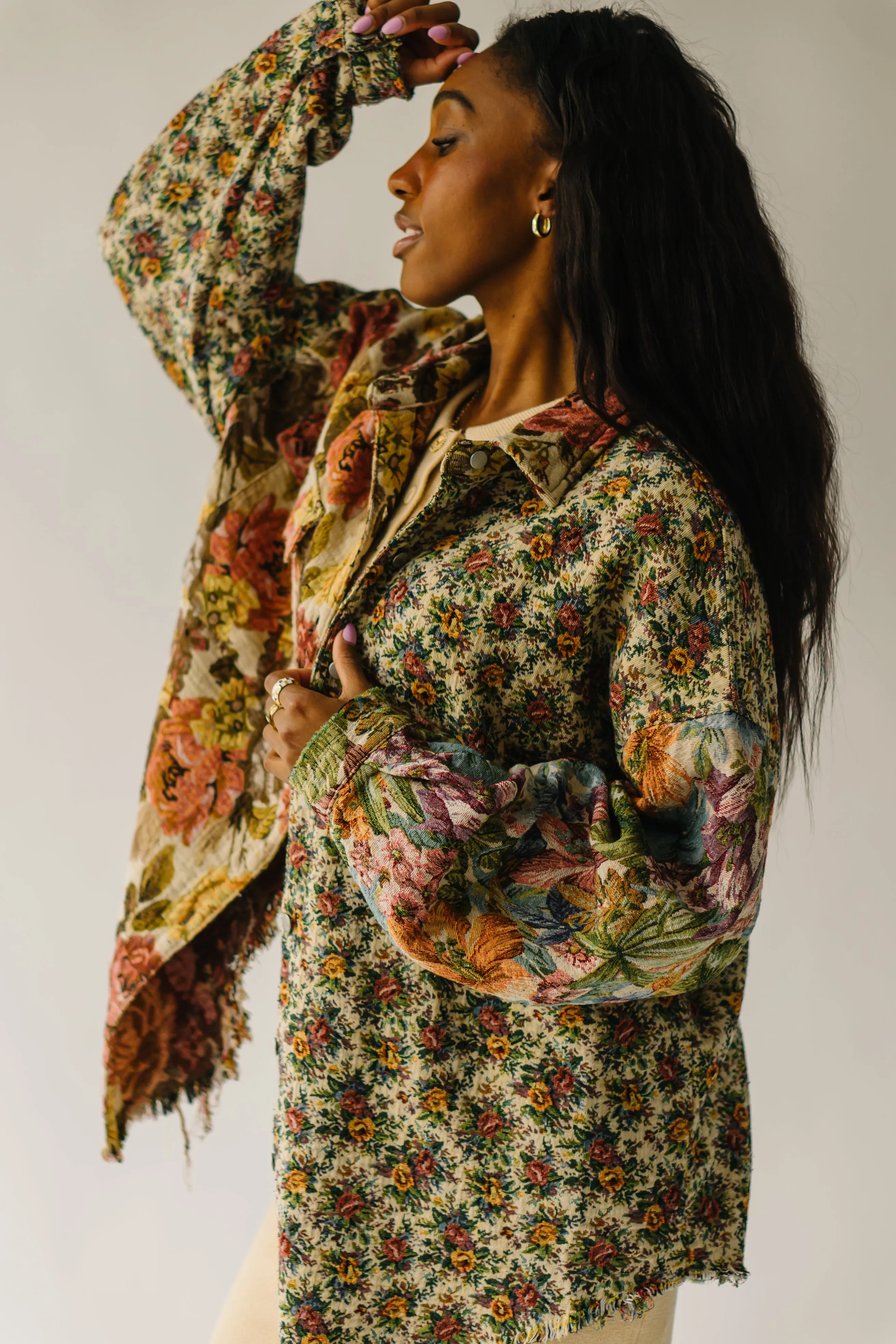 Orange Multi Cornelia Floral Printed Oversized Shirt Jacket