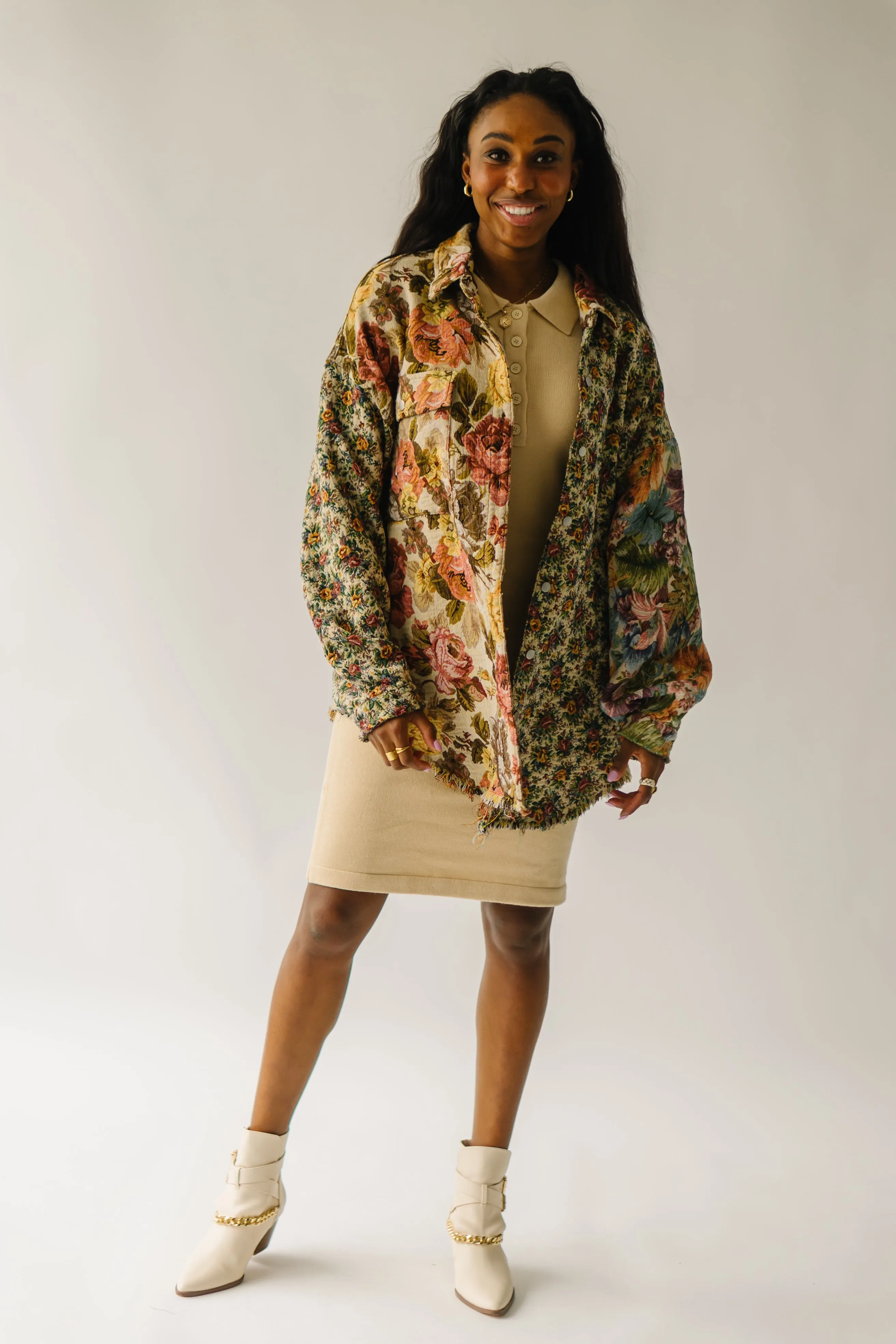 Orange Multi Cornelia Floral Printed Oversized Shirt Jacket