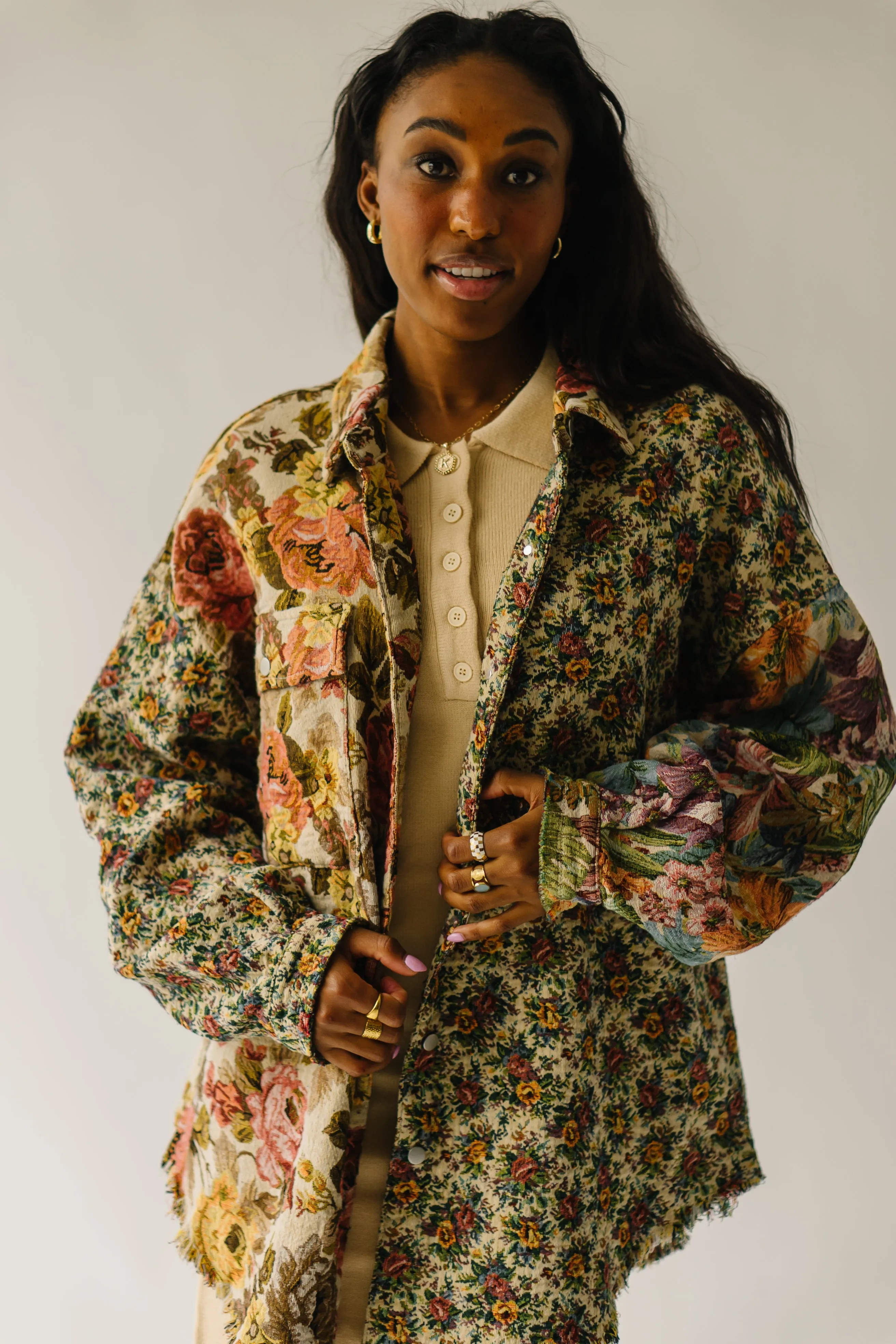 Orange Multi Cornelia Floral Printed Oversized Shirt Jacket