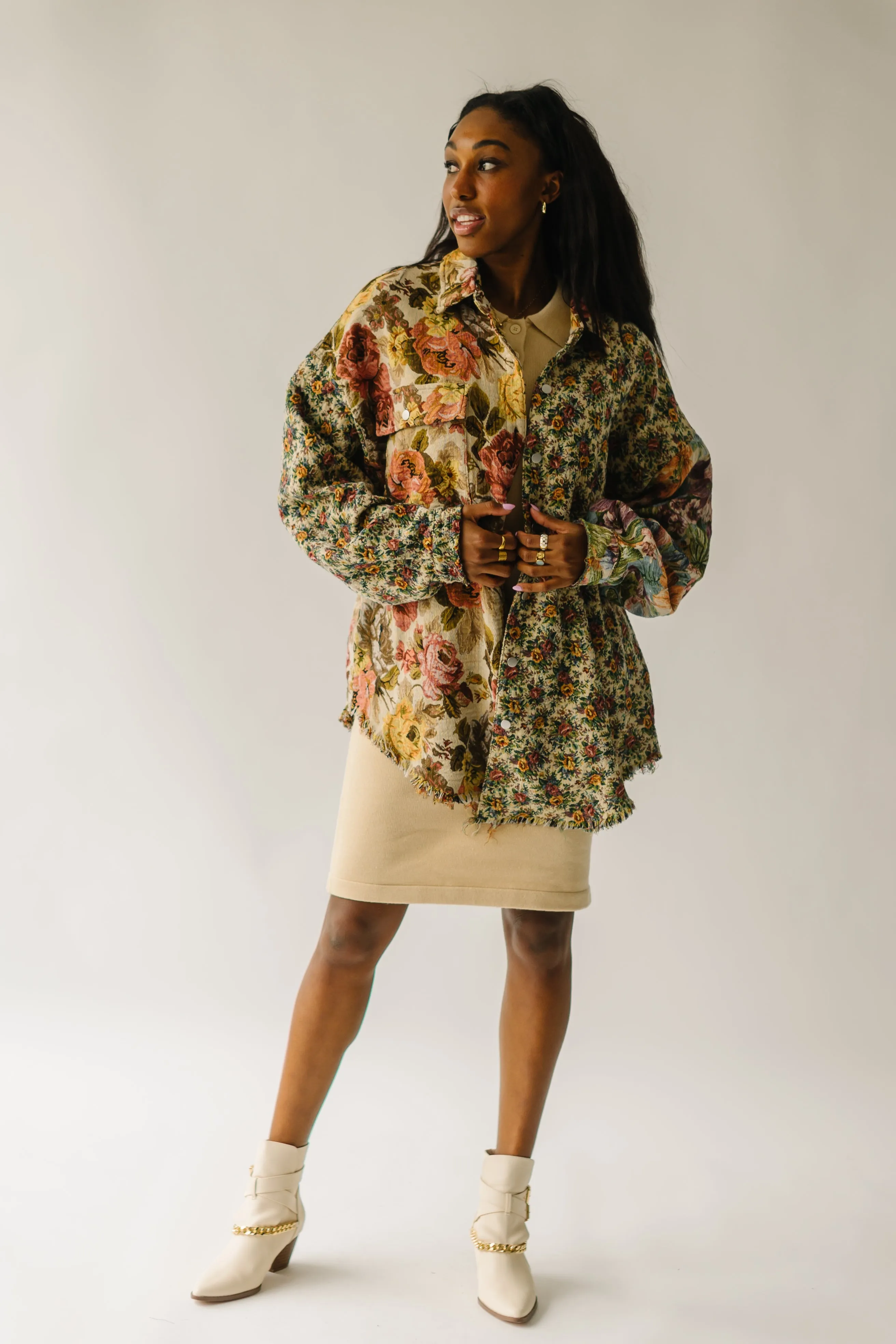 Orange Multi Cornelia Floral Printed Oversized Shirt Jacket